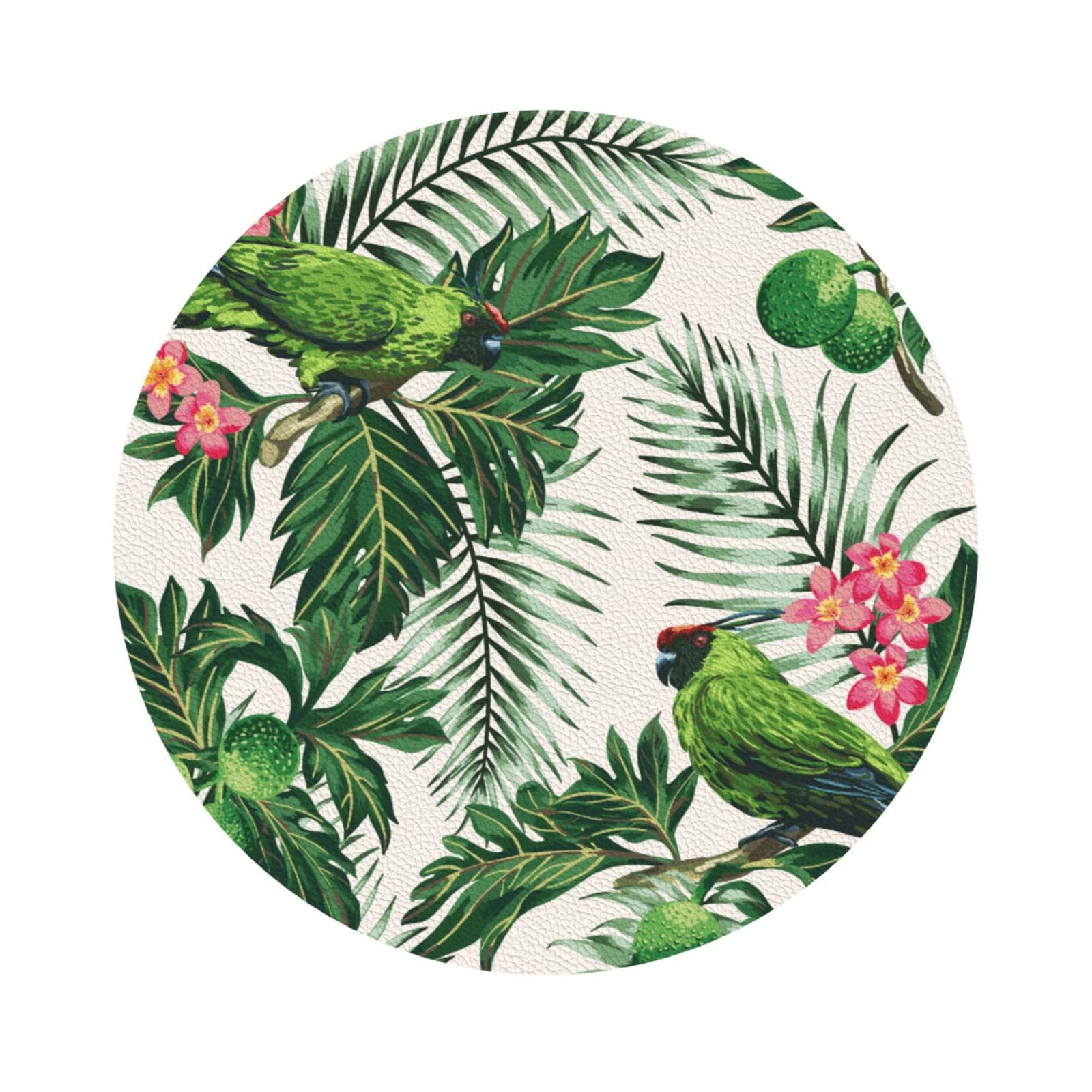 Couple Parrots Olive PU Leather Coasters Set of 6 Round Drink Coasters