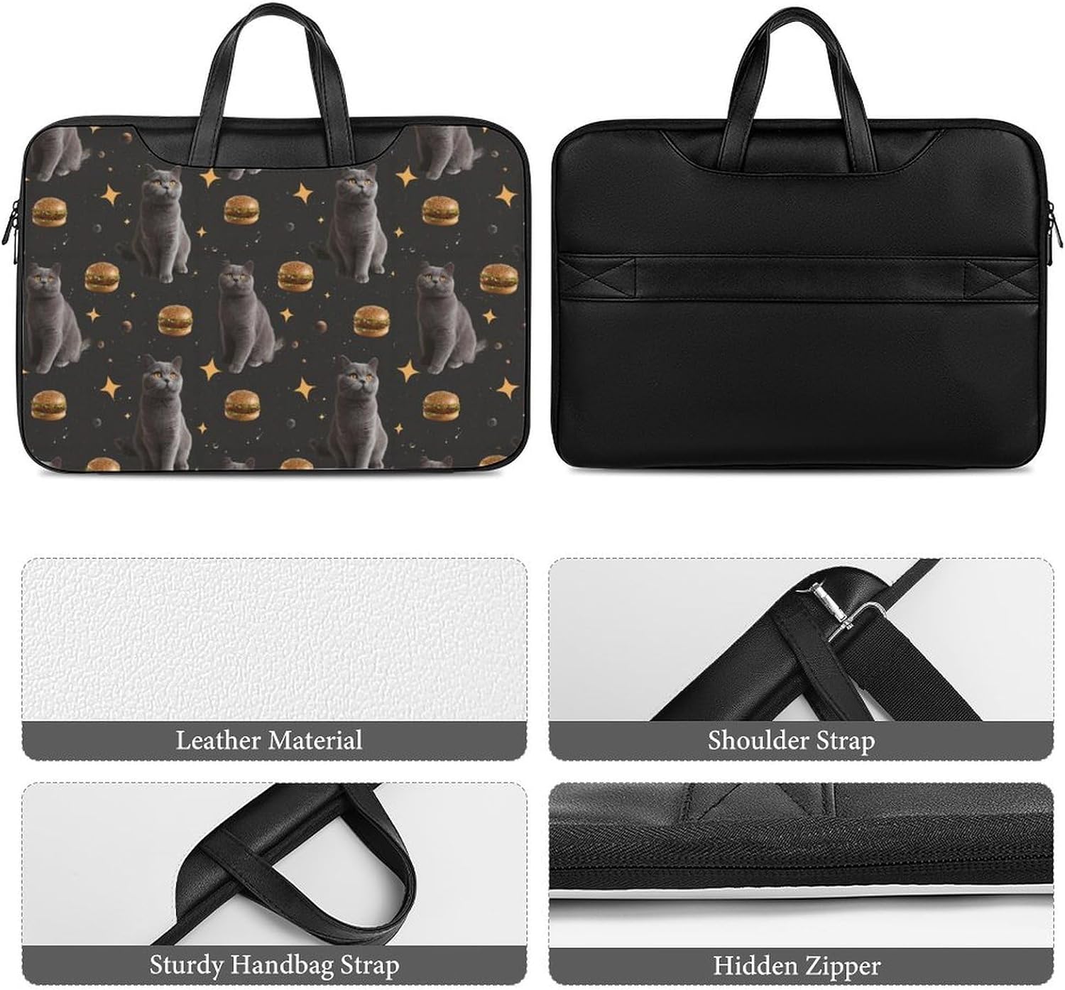 Funny Cat Hamburgers PU Shockproof Laptop Tote Bag image 5