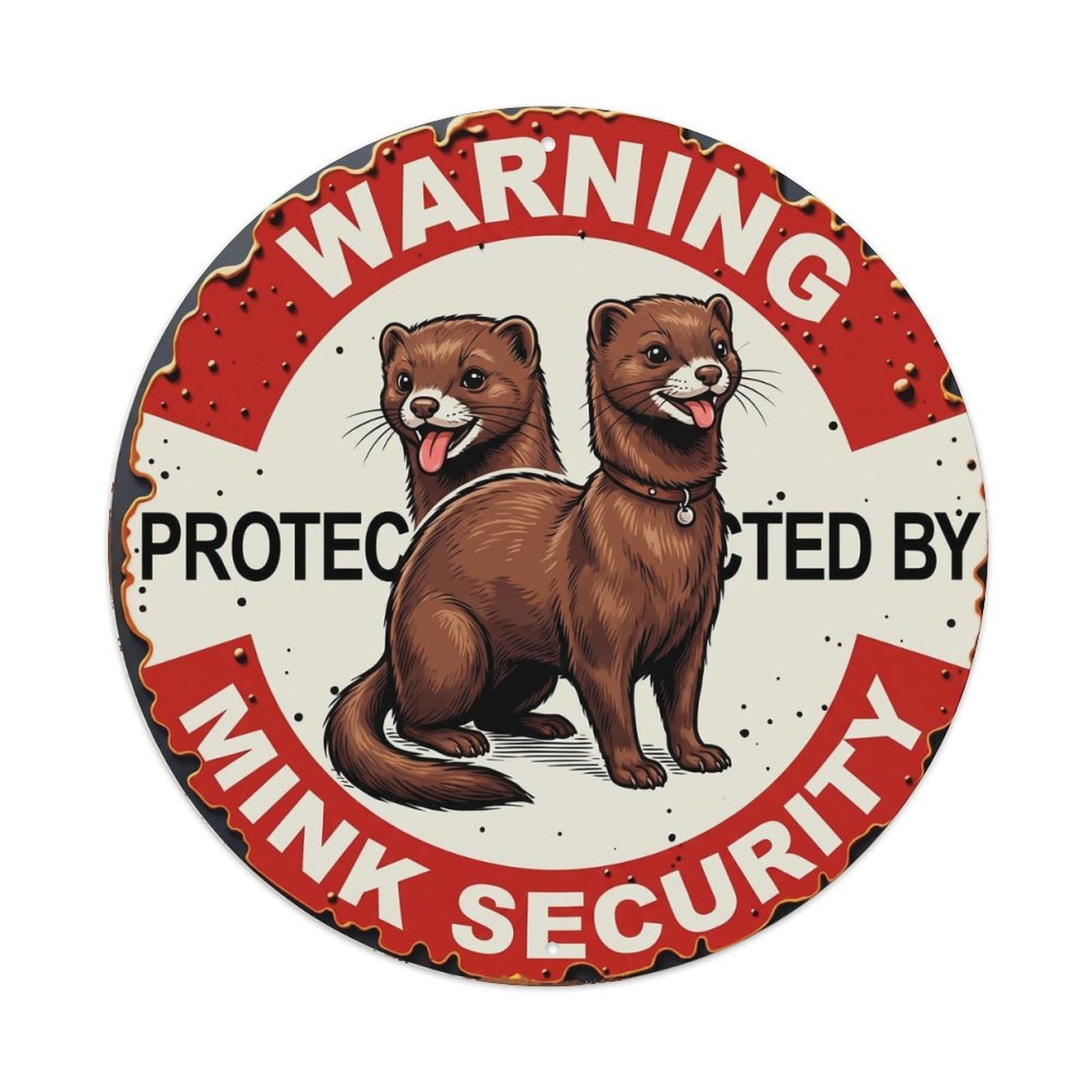 Metal Tin Sign Warning Protected By Mink Security Vintage