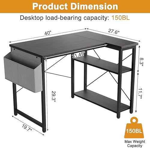 Miniatura 3 de Grandder Escritorio para Computadora en Forma de L con Estantes Reversibles, Escritorio de Esquina Pequeño de 40 Pulgadas con Bolsa de