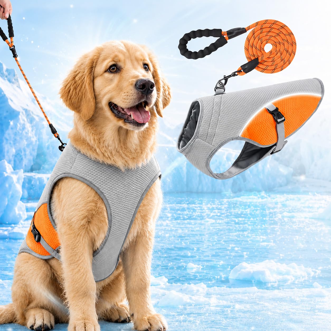 Dog Cooling Vest, 5FT Leash Set & UPF50+ for Small Medium Large Dogs, Lightweight Breathable Cooling Jacket for Dogs, Quick-Dry Cooling Coat, Reflective Harness for Walking&Outdoor. (gray, s)