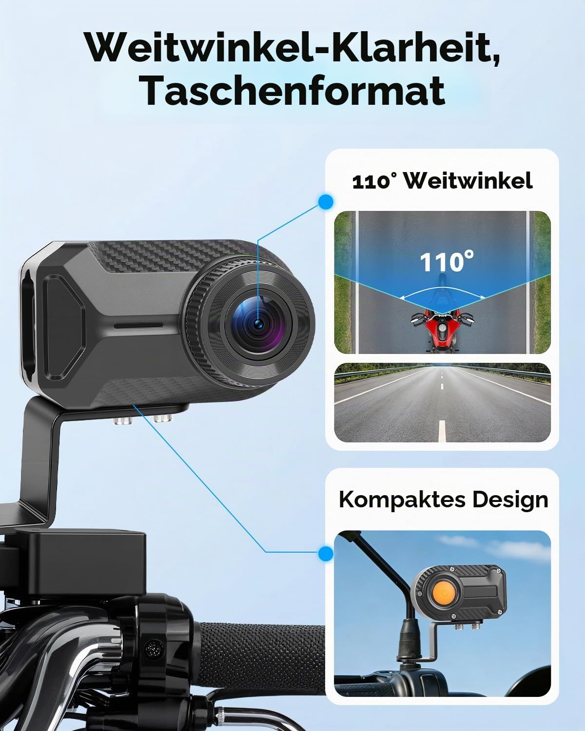 SIXWIN 1080P Motorrad Dashcam, WiFi & App Motorradkamera mit Farb-Nachtsicht, Schleifenaufzeichnung,IP66 Wasserdicht Motorrad Autokamera und Weitwinkel