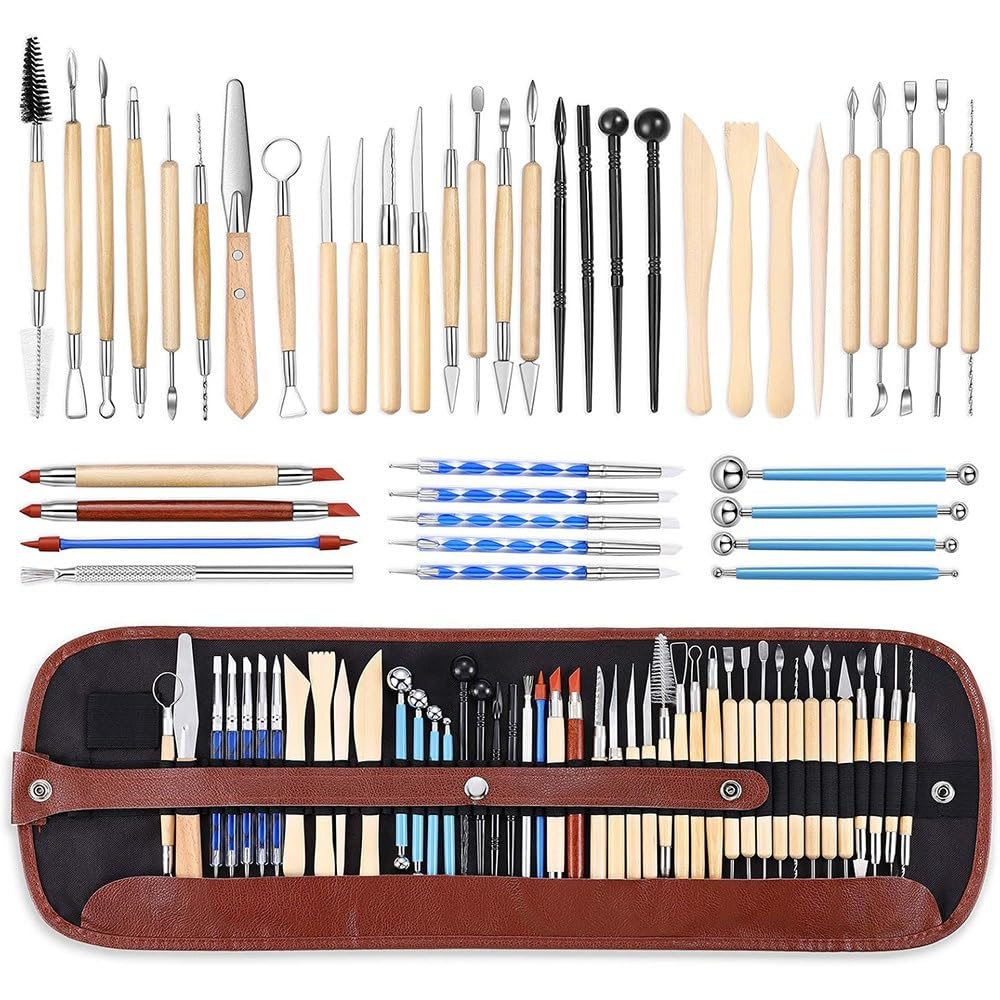 Stainless Steel Clay Sculpting Tools 43 Piece Set PU Roll Bag Pottery Kit