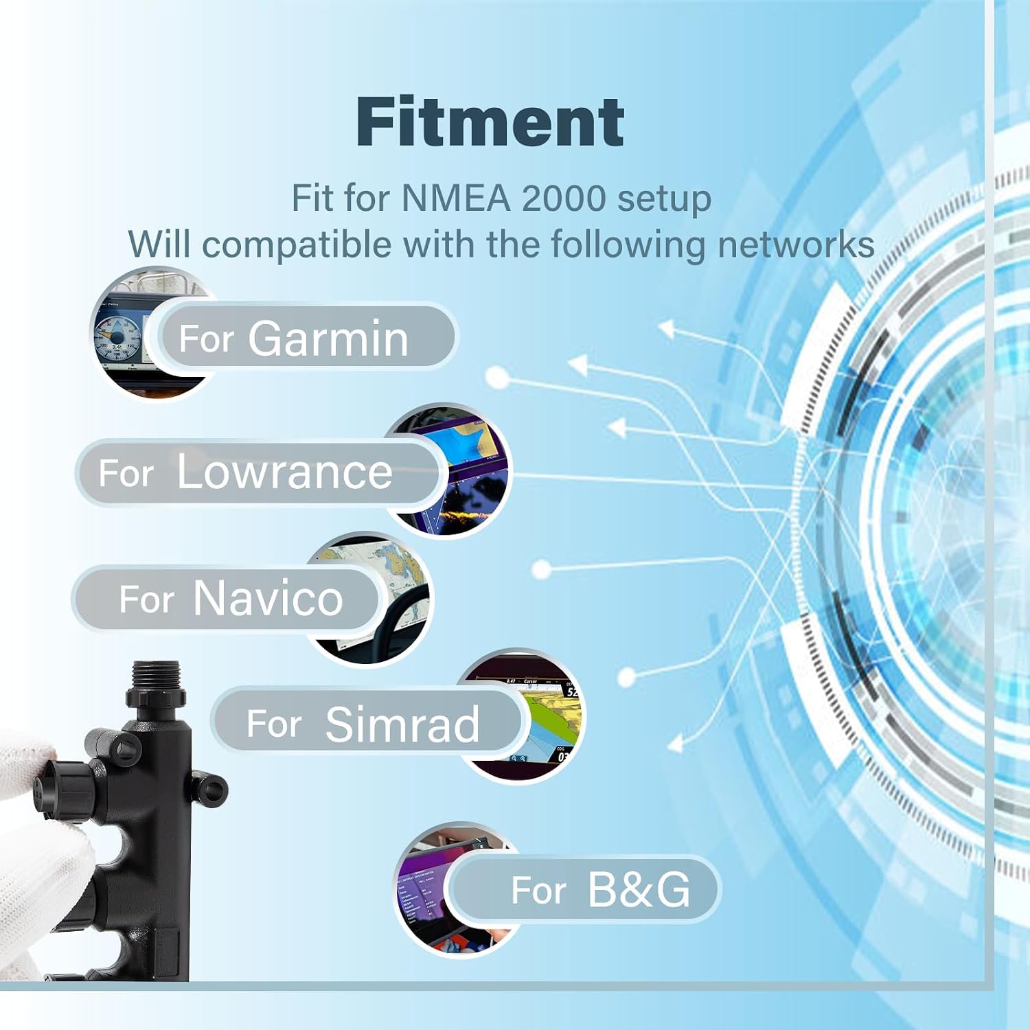 NMEA 2000 N2K Connecteur multiport en T à 4 ports 5 broches IP67 étanche pour réseau Backbone Compatible avec Garmin Lowrance Simrad B&G Navico pour écrans capteurs composants