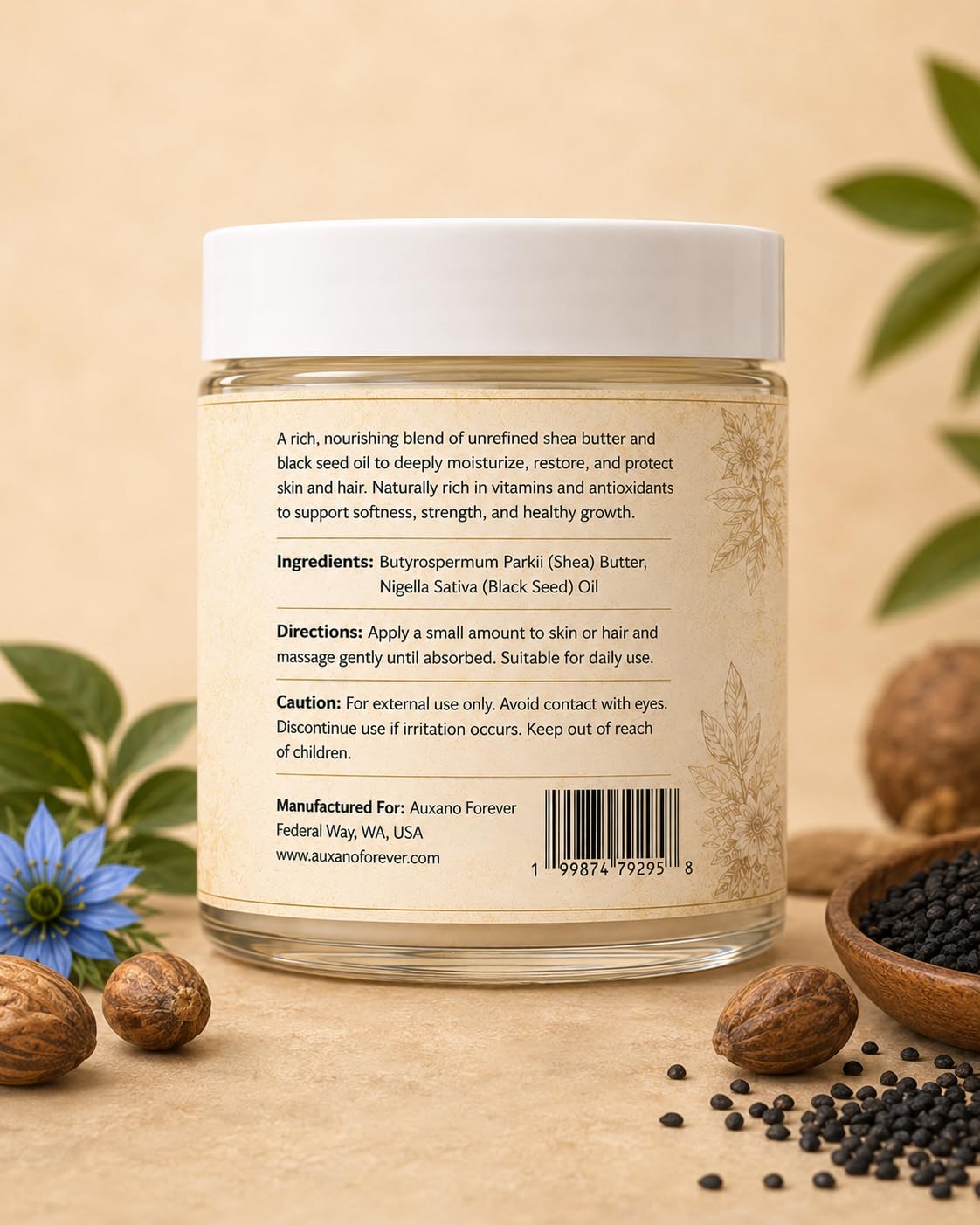 Shea Butter & Black Seed Oil 120g — Raw Organic Unrefined Blend for Skin & Hair | Natural Nourishing Restorative Moisturizer | Antioxidant Rich Body Butter for Dry Skin image 5