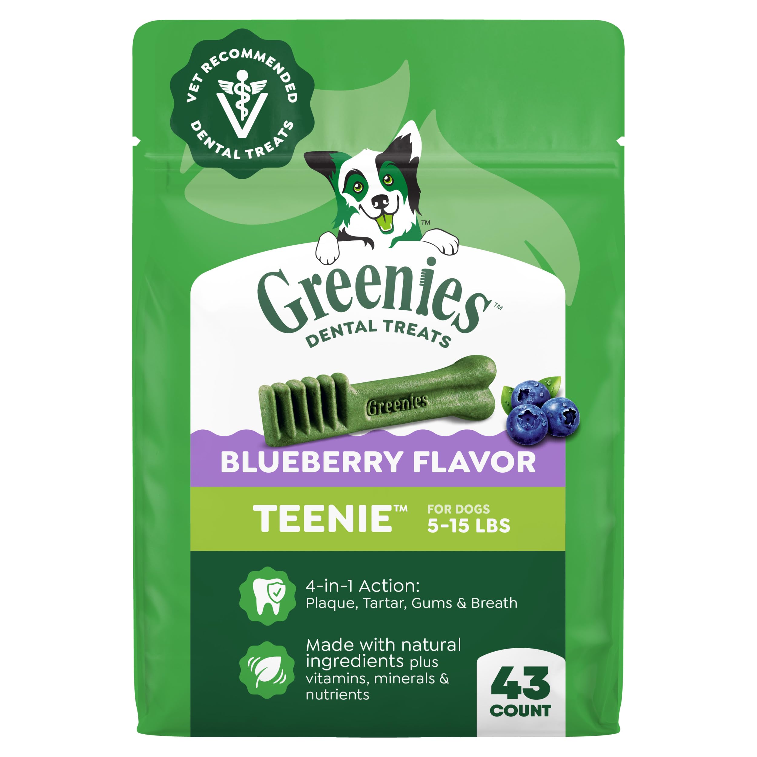 Greenies Teenie Natural Dental Dog Treats, Blueberry Flavor, 43 Count