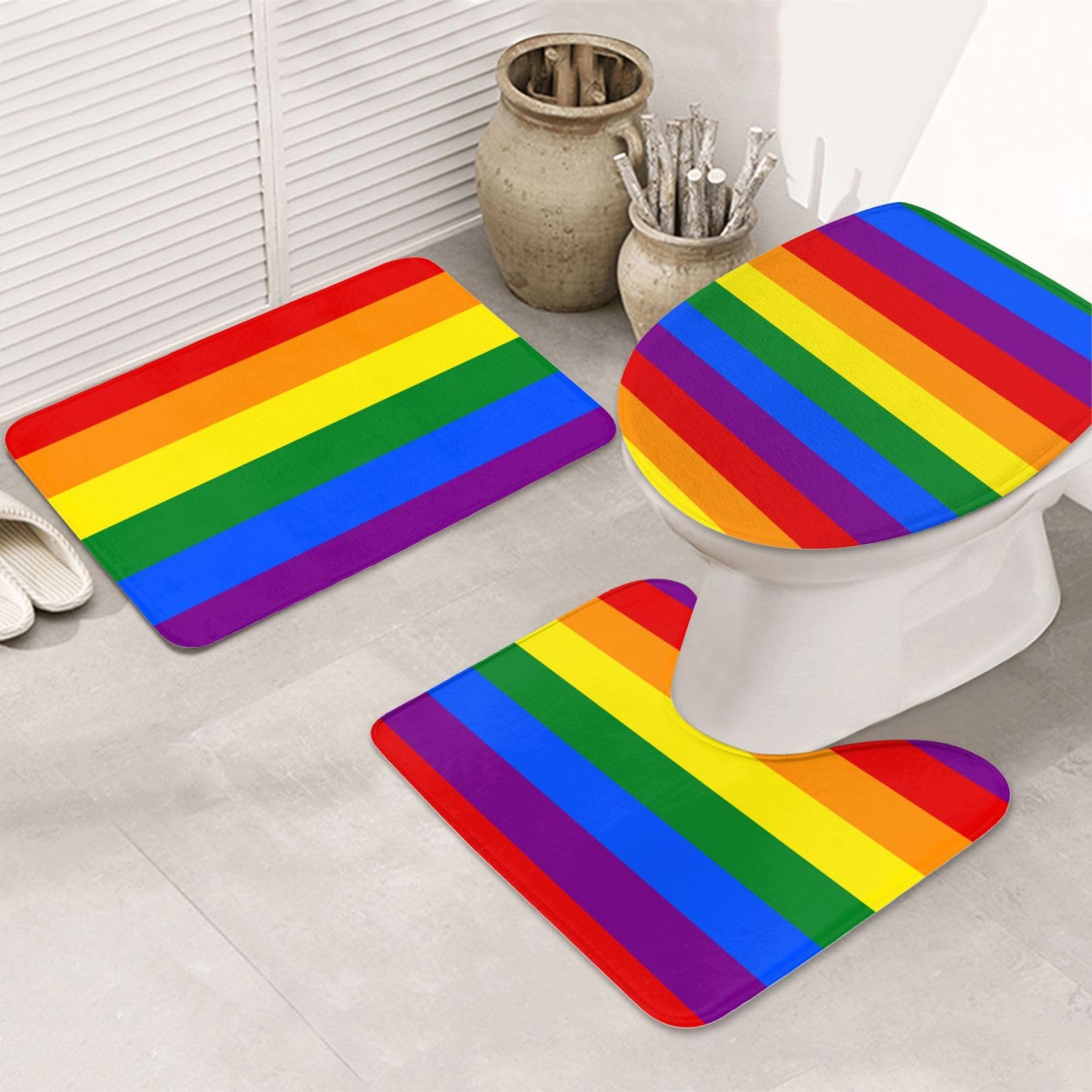 Tapis de bain arc-en-ciel LGBT 3 pièces antidérapant et lavable