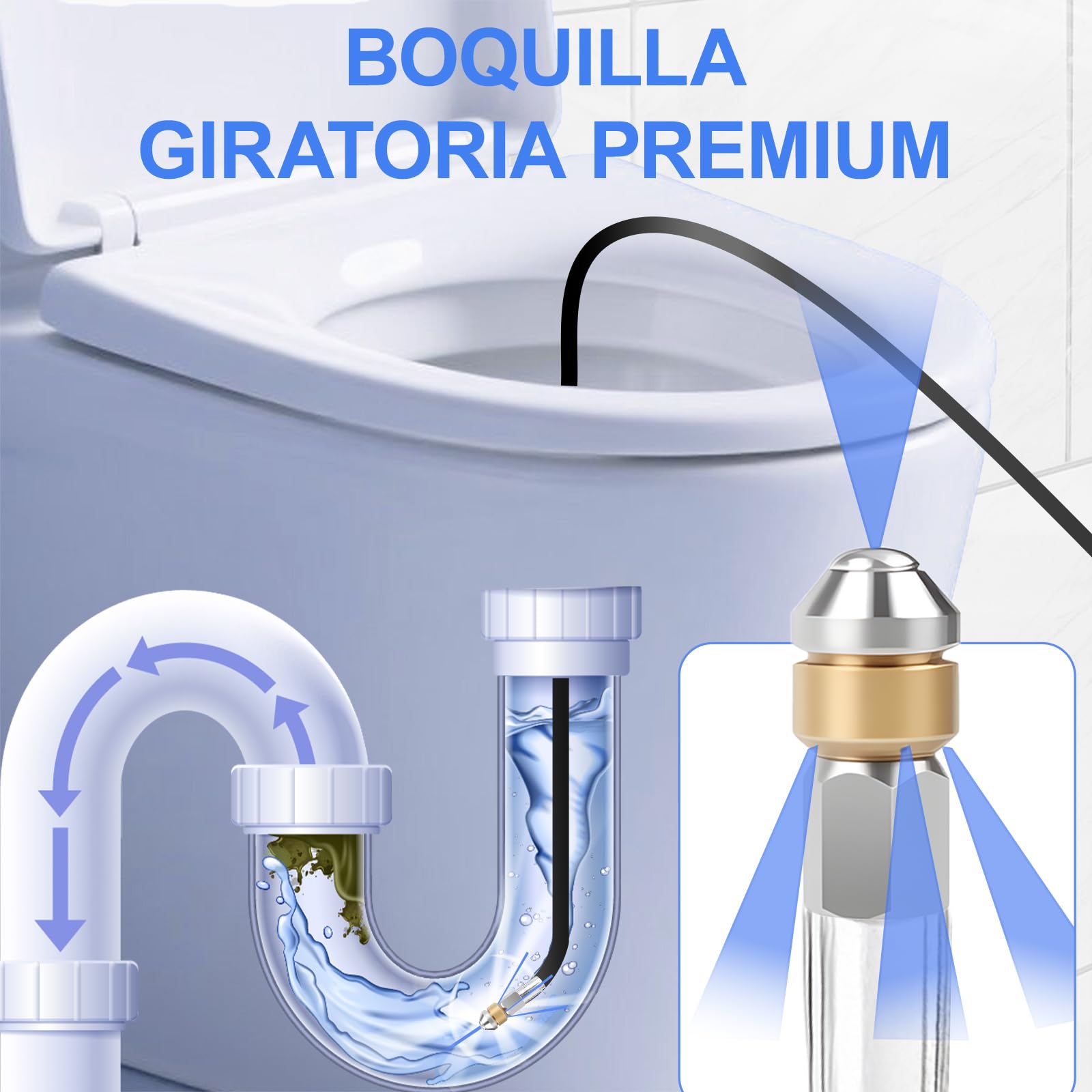 Universal Rohrreinigungsschlauch Set 15 m manguera de repuesto | compatible con Karcher K2 K3 K4 K5 K6 K7, para Lavor para Bosch para Parkside, incluye 3 adaptadores, 2 boquillas y 1 cinta