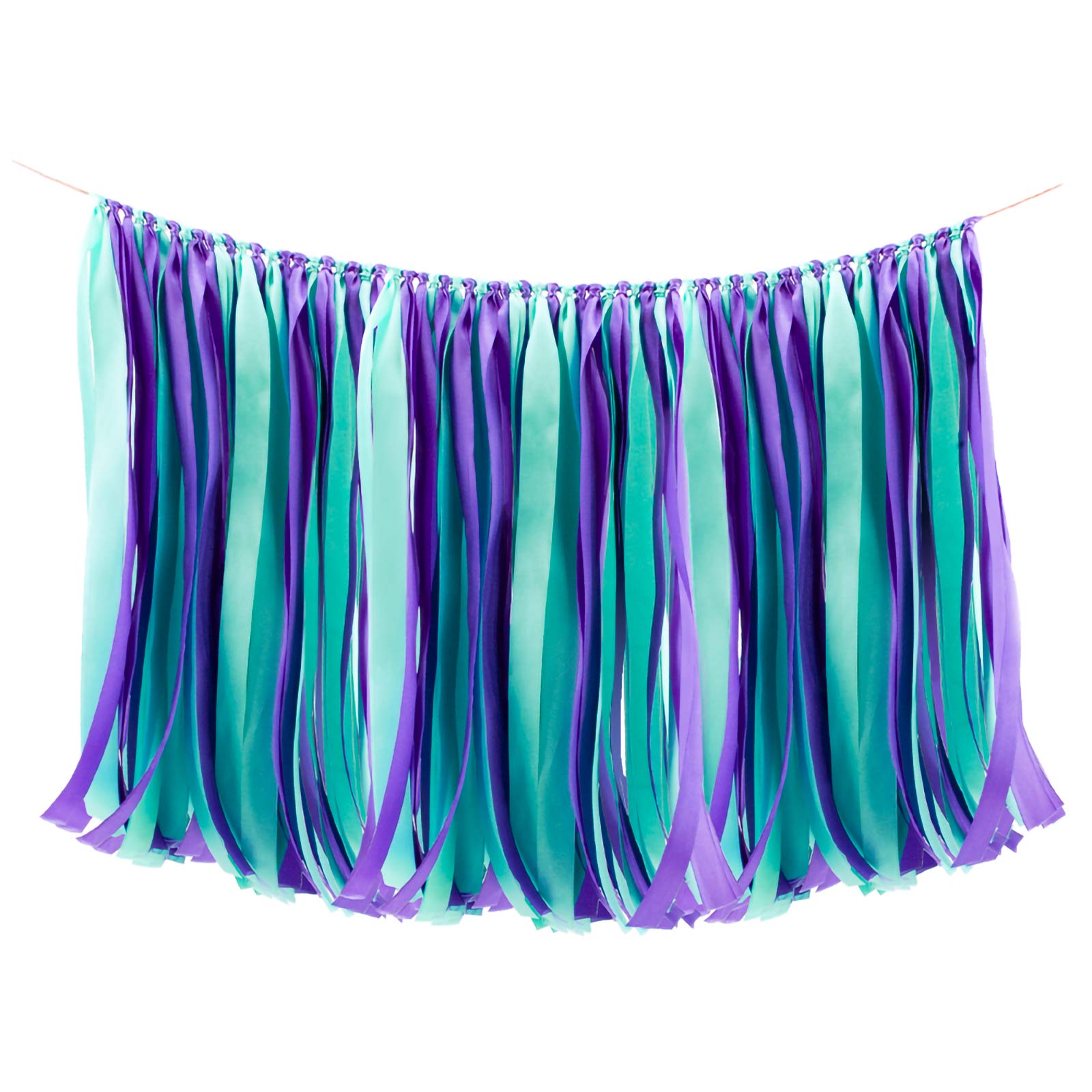Wandic Mermaid Ribbon Tassel Garland, Fabric Banner Backdrop Bunting Hanging Decoration For Baby Shower, Weddings, Birthday, Anniversary, Graduation Party Decor