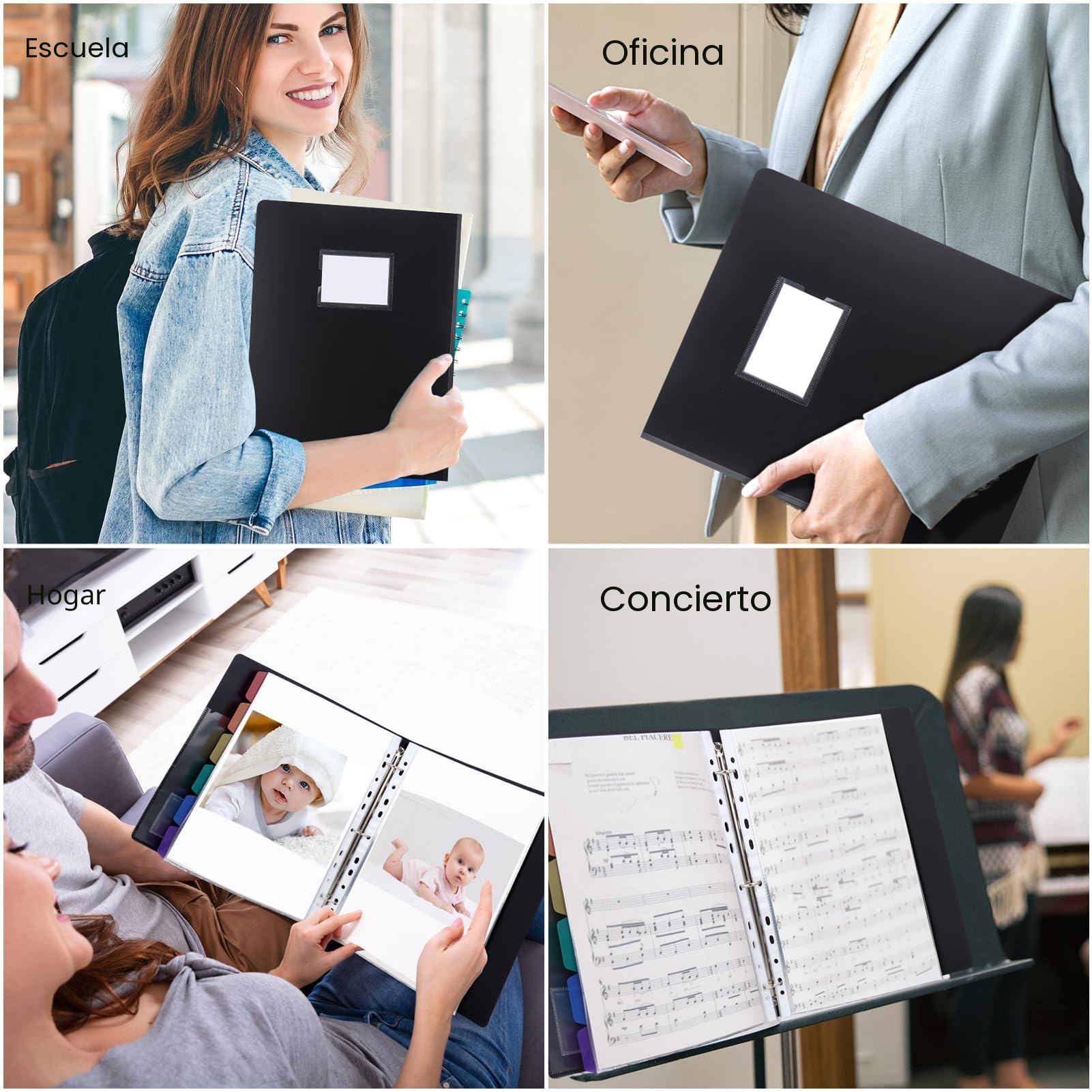 Uquelic Carpeta Anillas A4 Archivador Presentación 80 Fundas Plástico 6 Páginas Divisorias PP Negro