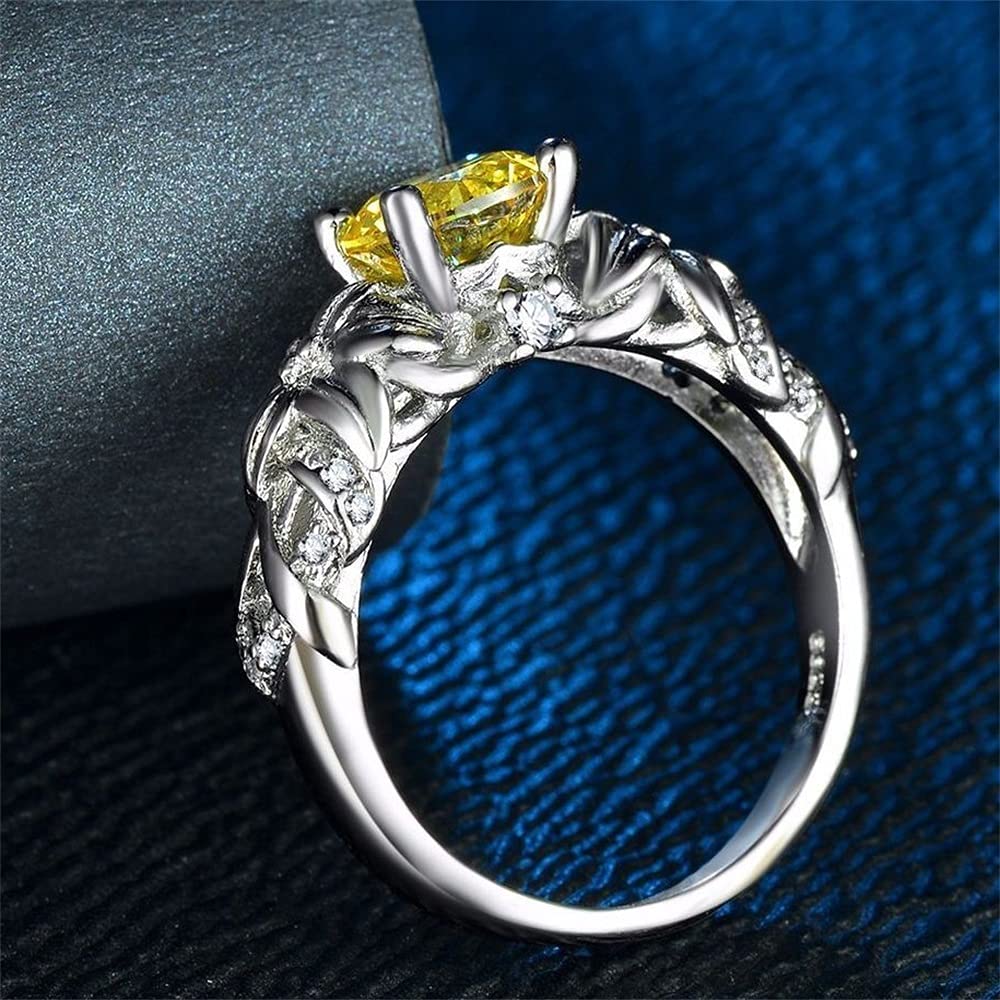 SixTwo Fashion Womens 925 Sterling Silver Ring 3.5ct Topaz Citrine Daisy Ring AAA Cubic Zirconia Sunflower Flower Round Cut Solitaire Engagement Wedding Ring ST.250 8
