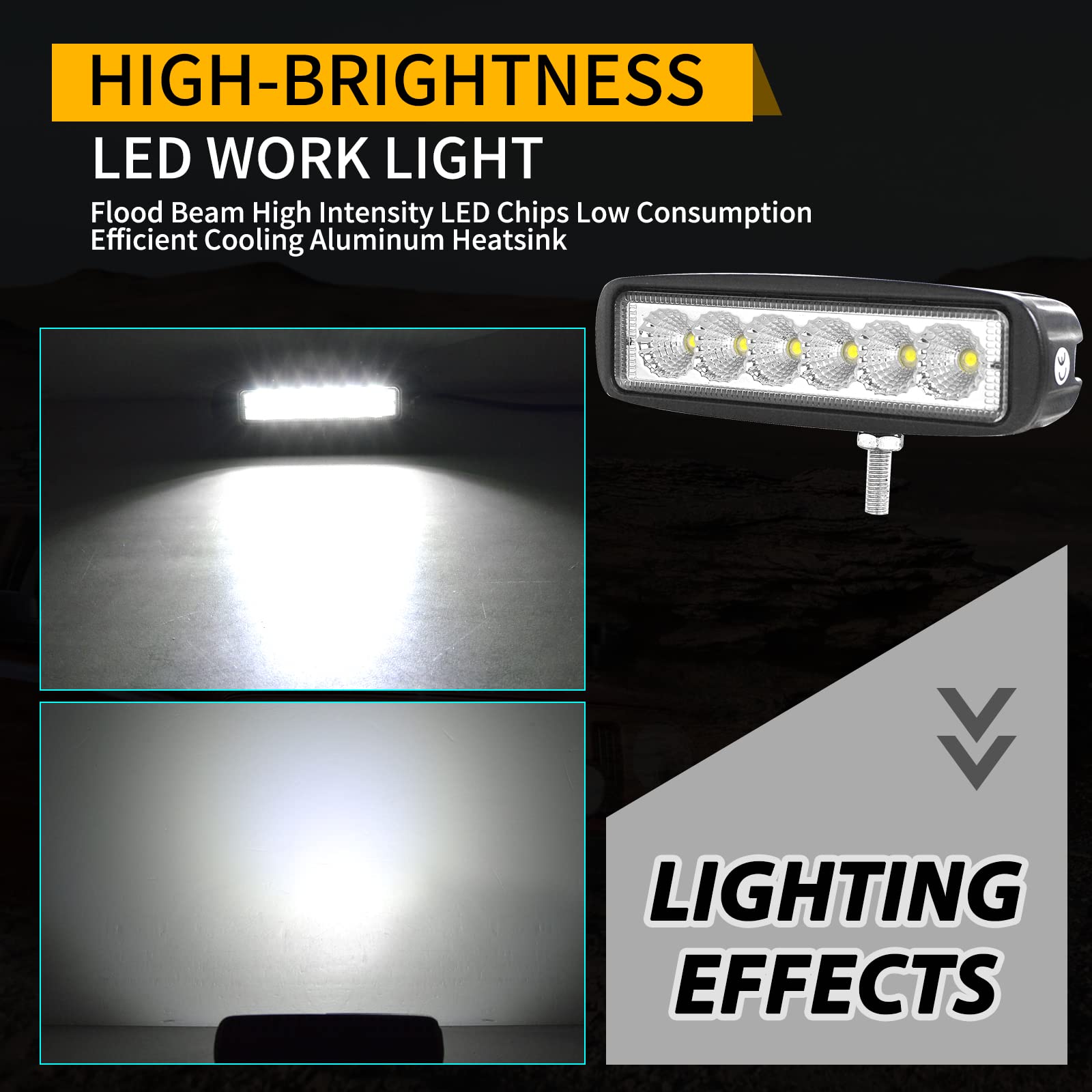 RIGIDON Listwa oświetleniowa LED, 15 cm, wiązka powodziowa 18 W, 12 V, 24 V, lampa do samochodu, terenowego, łodzi, ciężarówki, 4 x 4 SUV, ATV, ciągników, koparek, 6000 K, biała, lampa przeciwmgielna,