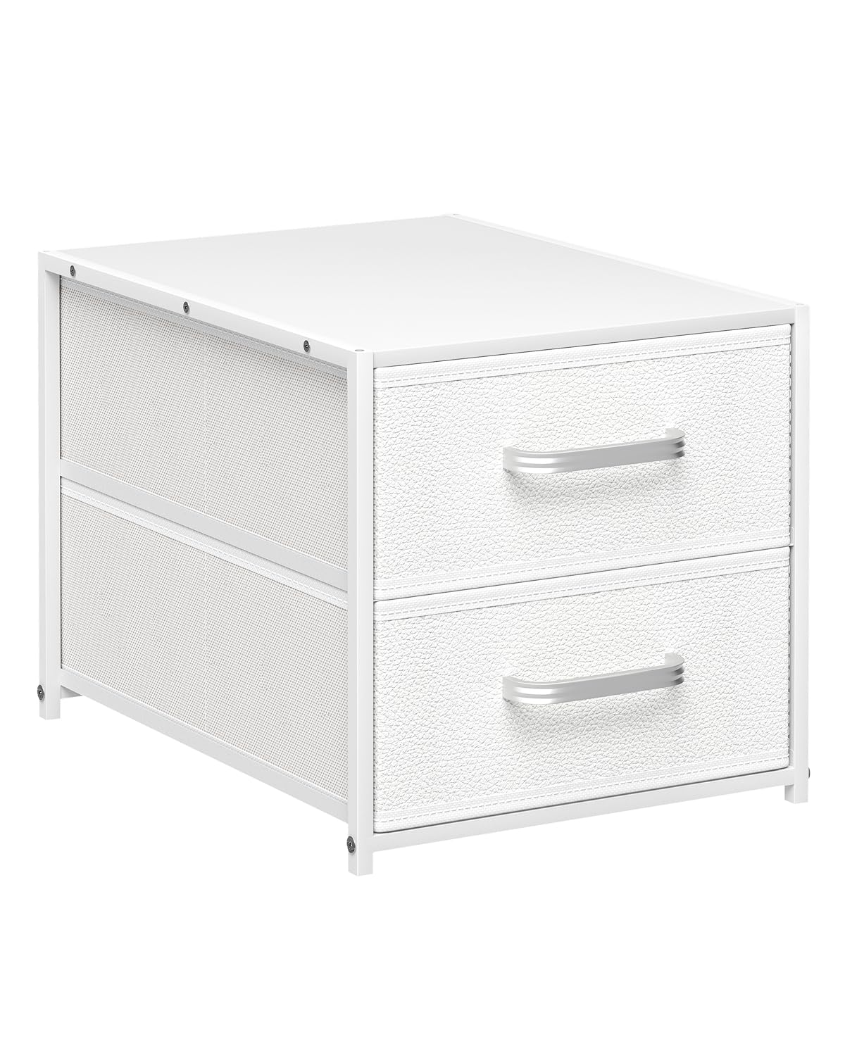 Homsorout Stackable Storage Drawers - 2 Tier Closet Organizer with Metal Handles and Metal Frame, Collapsible Fabric Bins Dresser for Bedroom, Dorm, Office, White, 1 Pack