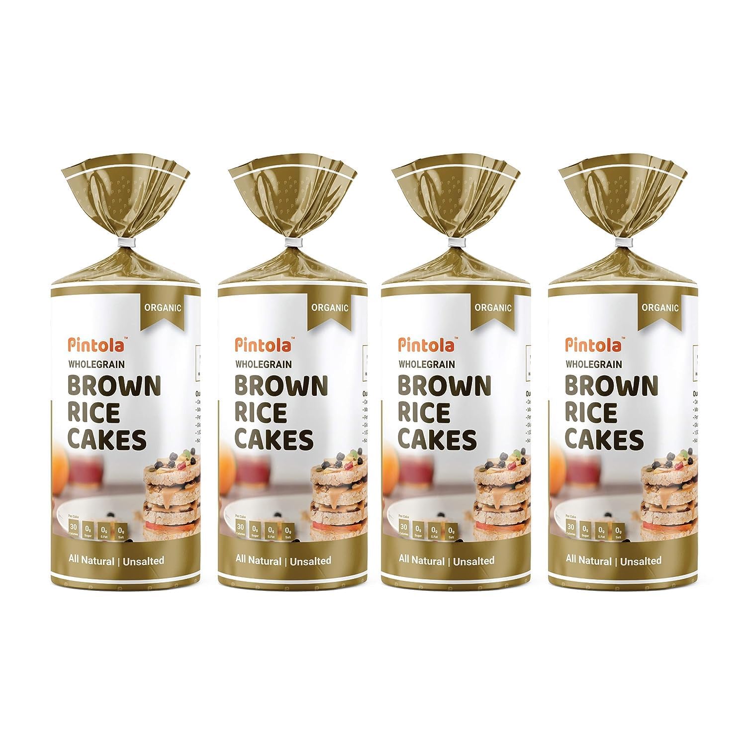 Pintola Organic Wholegrain Brown Rice Cakes - All Natural (Unsalted, Pack of 4) (125 g x 4)