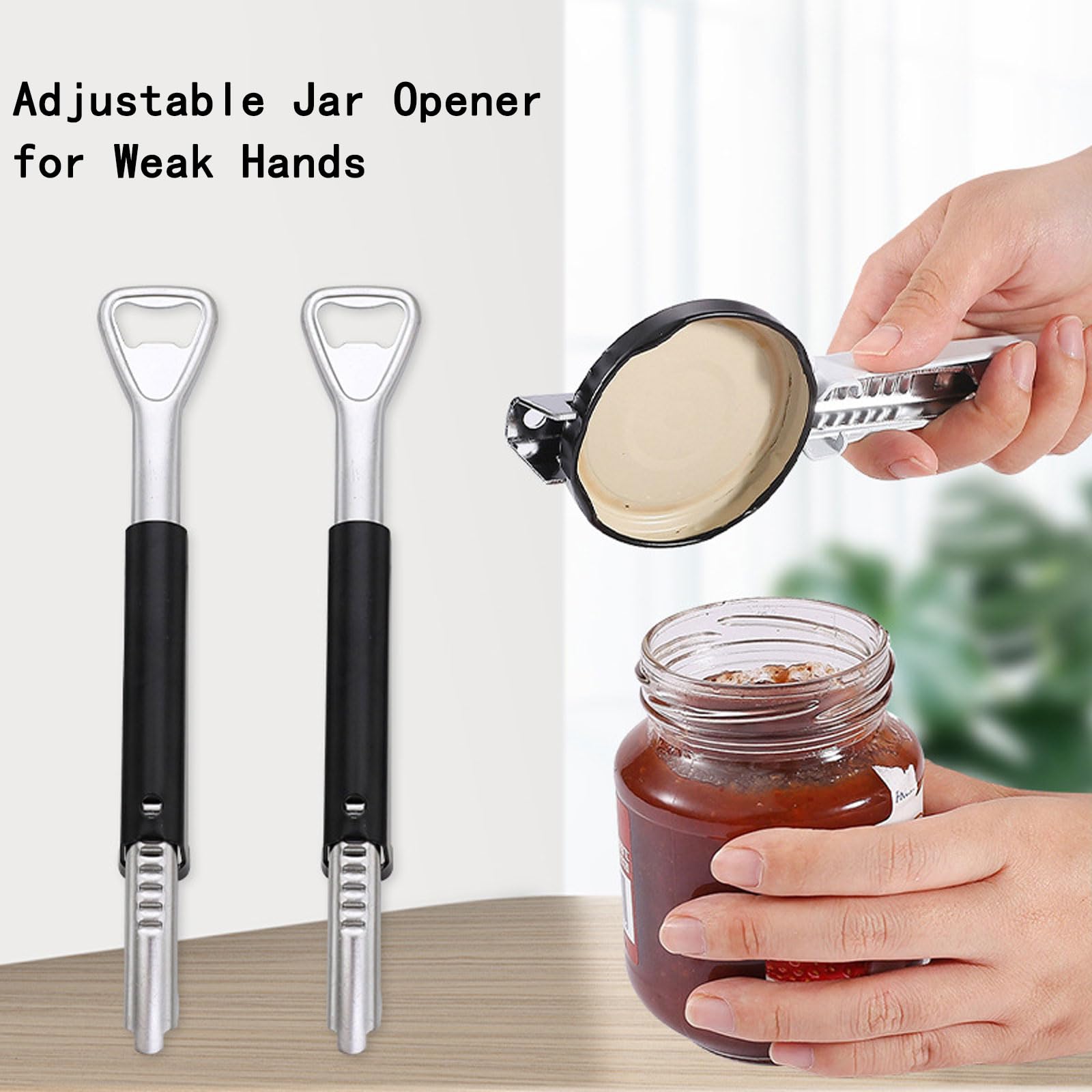 Adjustable Jar Opener for Weak Hands,2 in 1 Portable Jar Bottle Opener for Weak Hands Multifunctional Stainless Steel Can Opener Jar Lid Gripper for Most Sizes Kitchen Canning Tools (1)