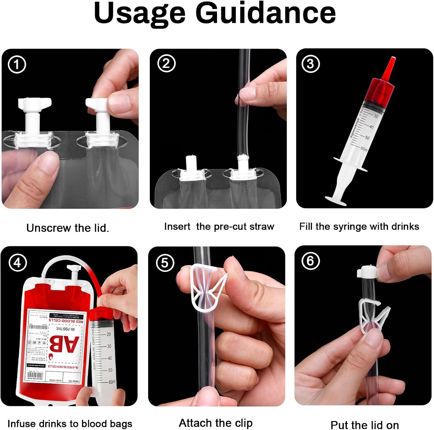 Lansian Halloween Blood IV Bags for Drinks, 60 Packs Reusable Container Drinks Juice Pouches Props for Halloween Vampire Zombie Theme Party Decoration Supplies with Syringe(60 bags,3 syringes)