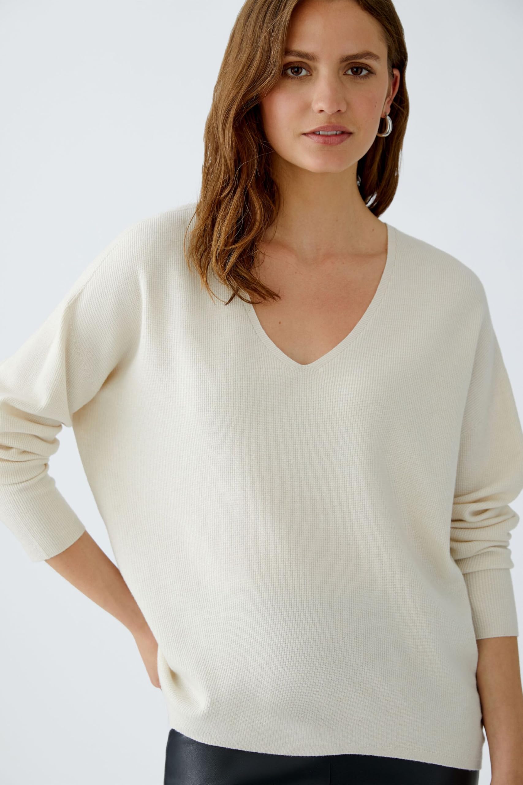 Oui Damen Pullover FREYJA Viskosemischung oversized geschnitten Uni