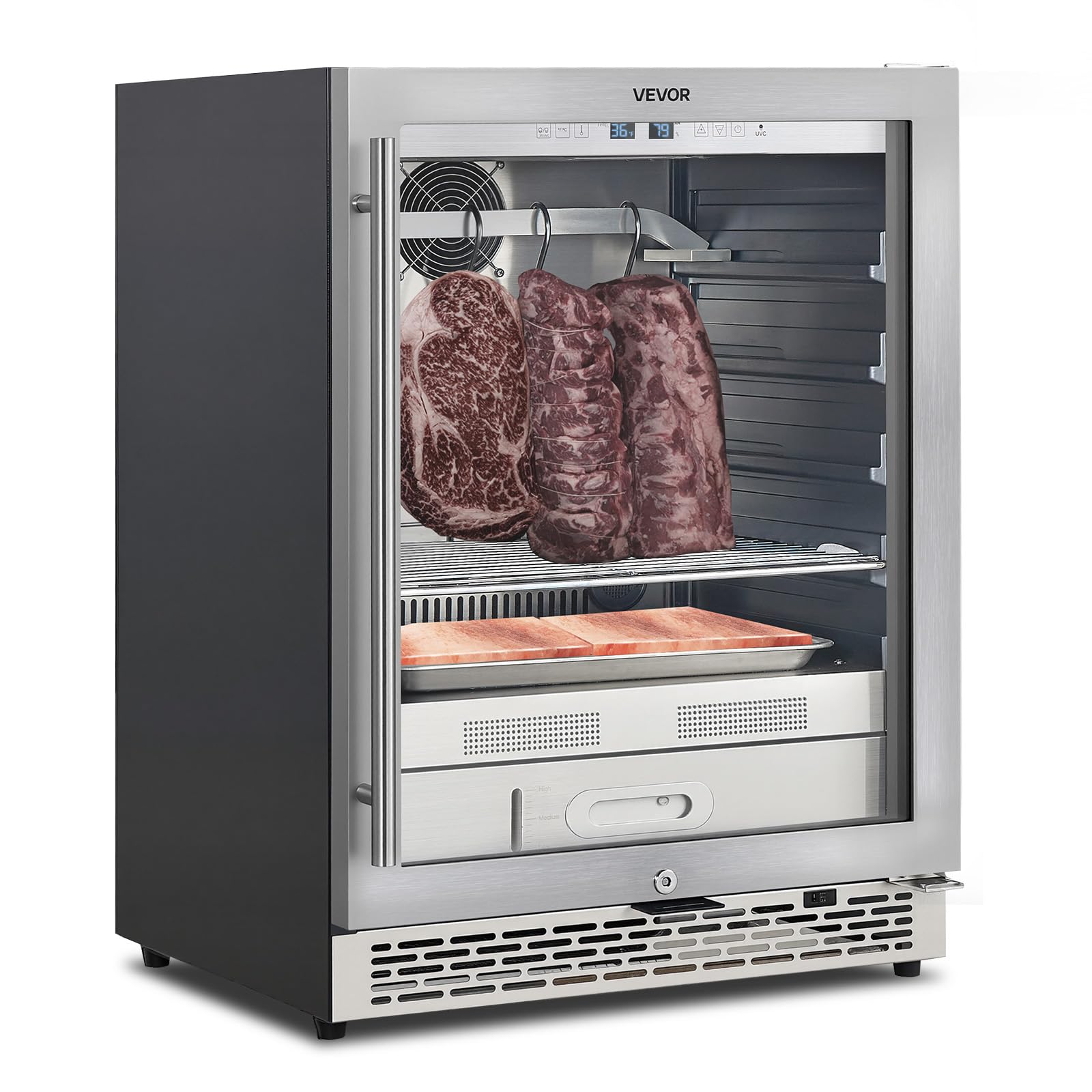 VEVOR Armadio per Stagionatura della Carne da 45 kg, Armadietto per Essiccazione della Carne con Controllo Preciso della Temperatura e dell'Umidità, Macchina per Stagionatura della Bovina per Cucina
