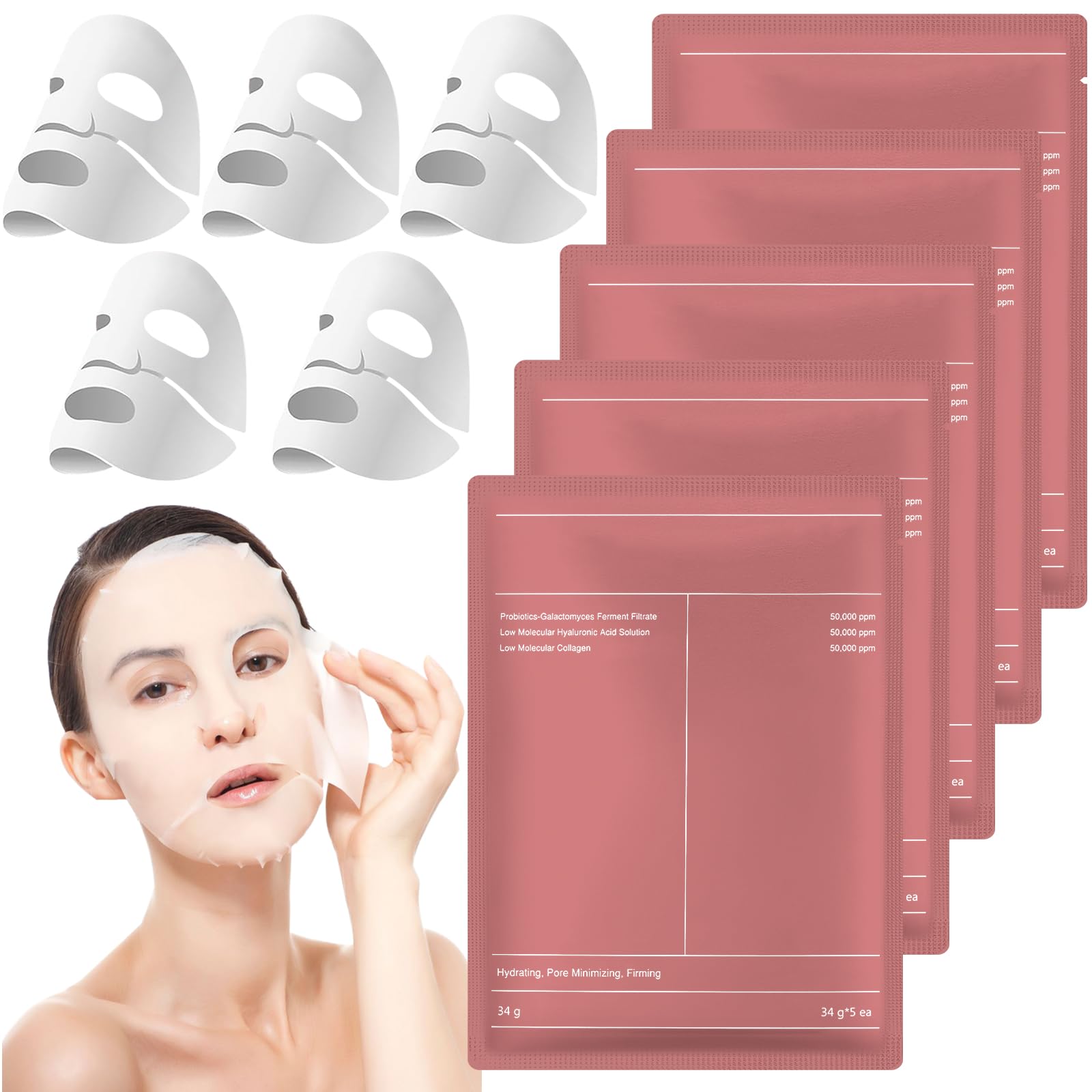 Collagen Face Mask, 5Pcs Korean Face Mask, Overnight Hydrogel Masks, Glass Skin Face Mask