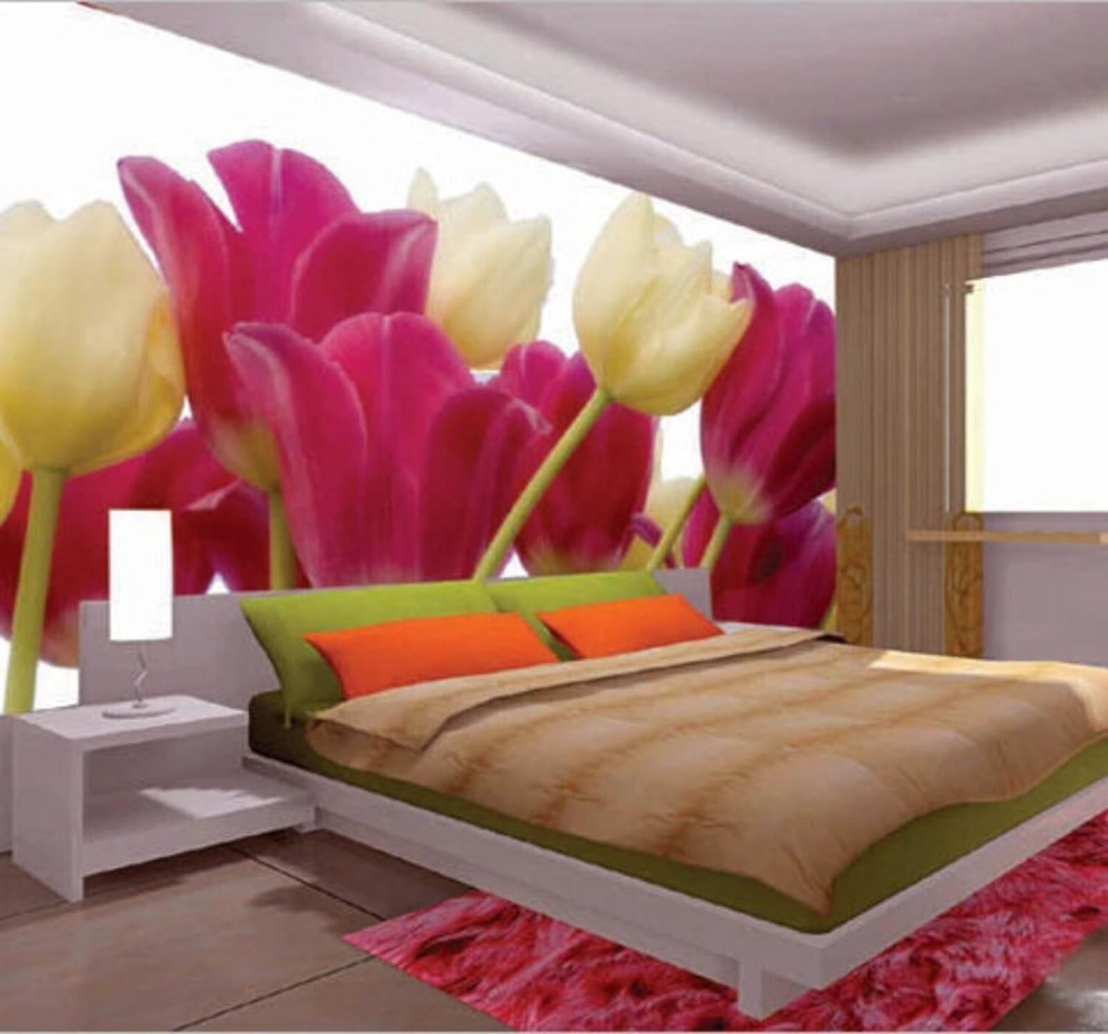 Wallpaper-3D-Xlm 400Cm×280Cm(B×H) Elegant Three Dimensional Minimalist Colourful Tulips 3D Wallpaper Easy Install Feature Office Living Room Sofa Bedroom Tv Background Wall Decoration-400Cm×280Cm