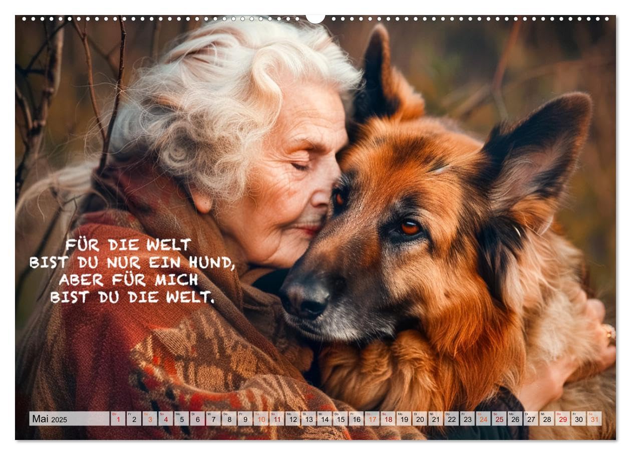 Cani e frasi toccanti (calendario da parete di alta qualità 2025 DIN A2 quer), stampa artistica lucida
