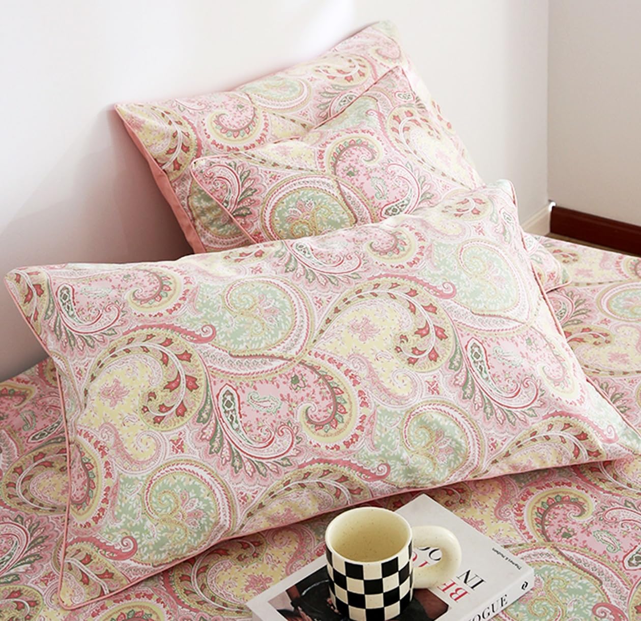 Pink Paisley Queen Pillowcases 100% Egyptian Cotton Pillow Shams Decorative Pillow Covers Set of 2 (Queen 20''x30'')
