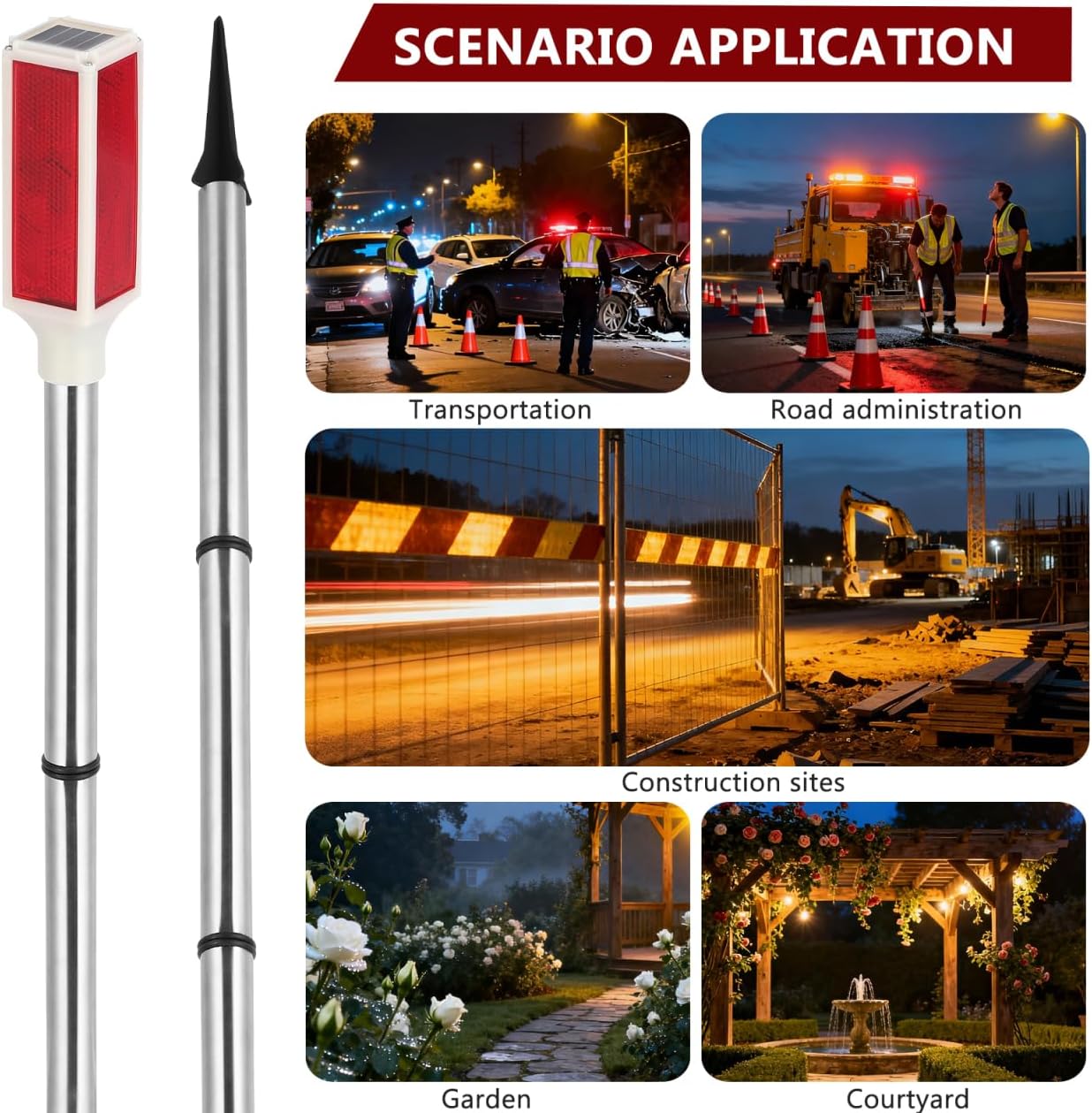 DOITOOL 2 Pcs Driveway Markers Solar Powered, 30 Inch Reflective Red Driveway Reflectors on Poles for Snow Road Outdoor Yard Parking Lots Strobe Warning Landscape Lighting