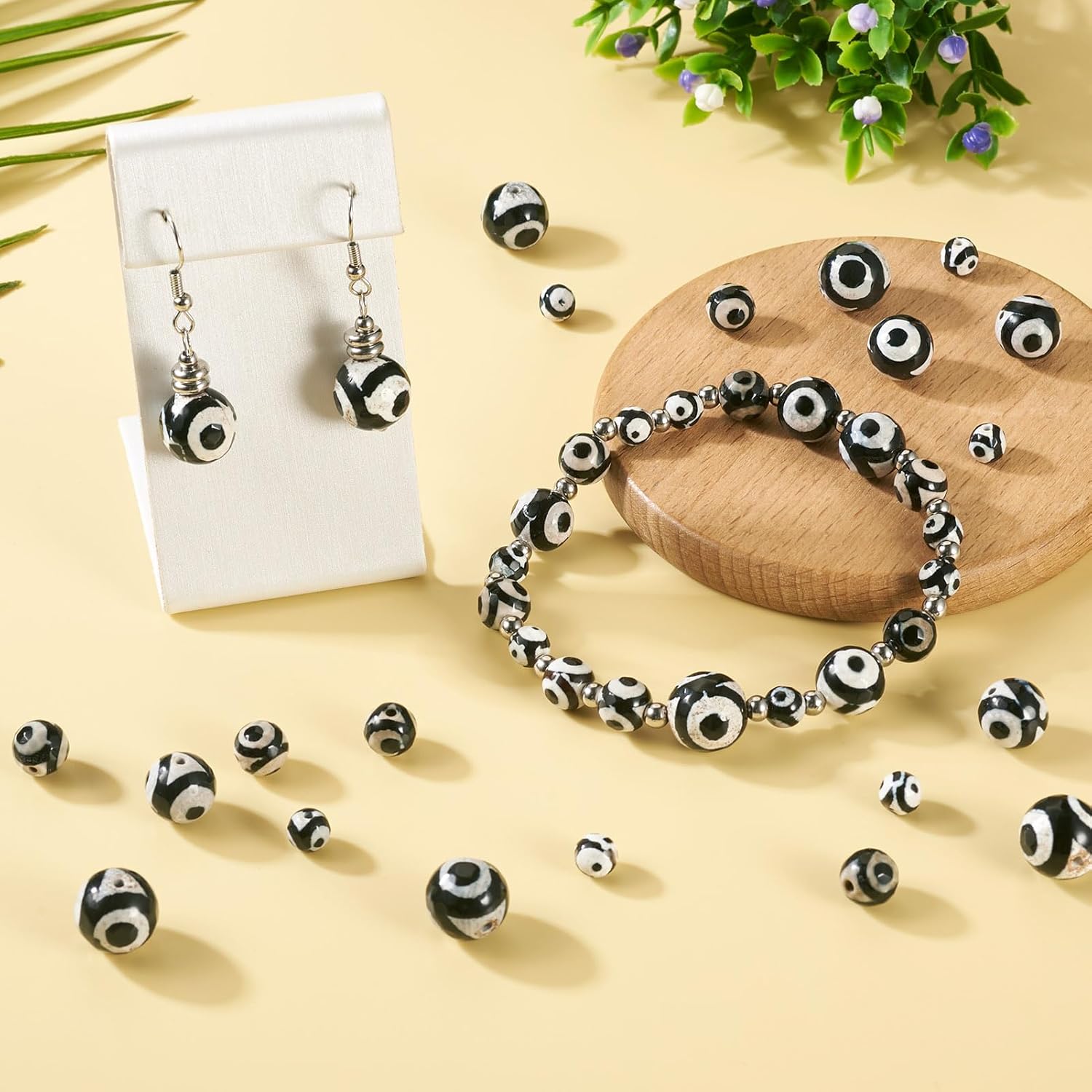 KISSITTY 36pcs Natural Agate Beads Faceted Dzi Round Eyes Gemstone Spacers Black Color Tibetan Style Assorted Sizes for DIY Bracelet Necklace Earring Jewelry Making Crafts for Women Men - Image 3