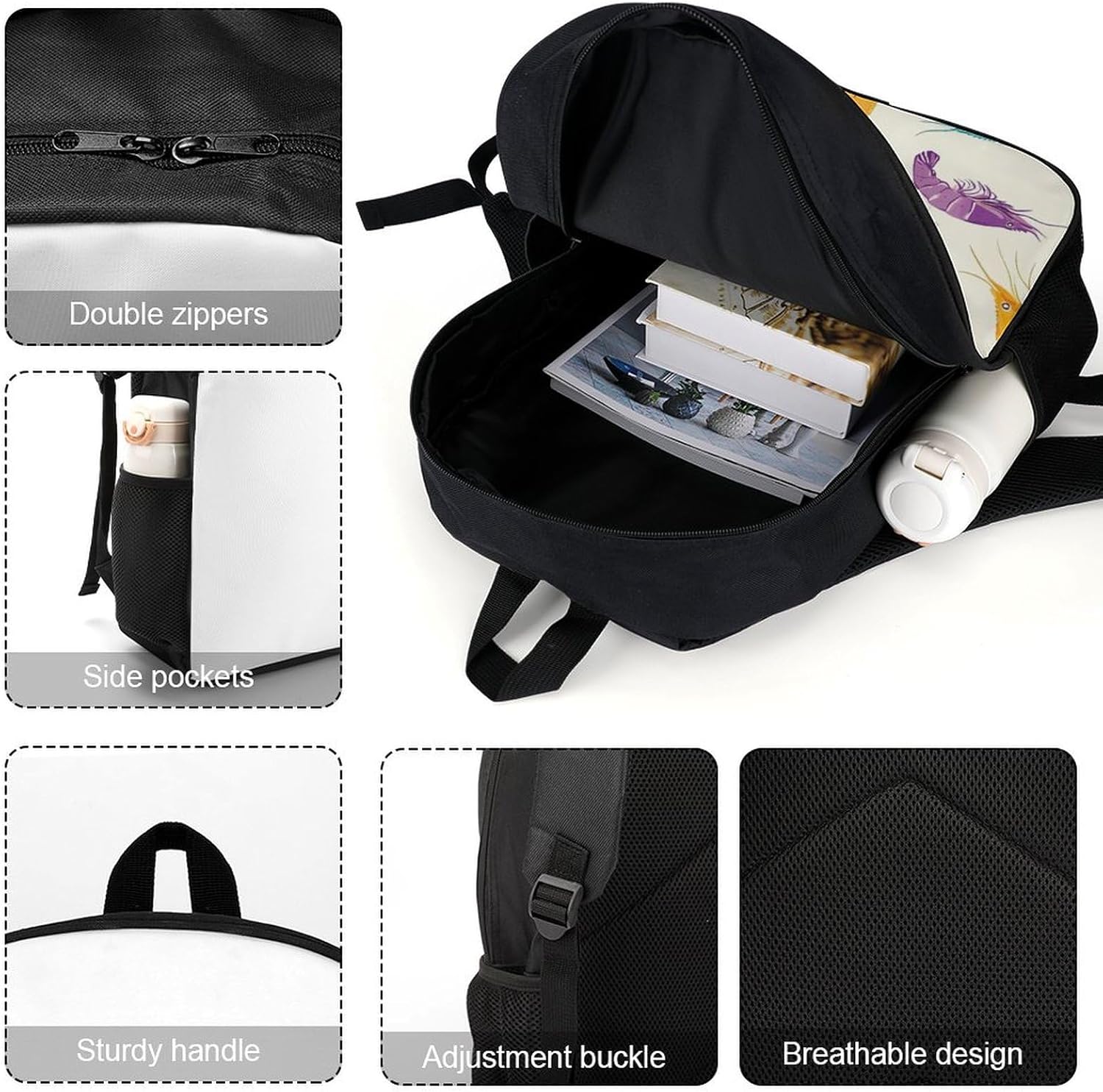 Shrimp Print Laptop Backpack for Men Women 17 Inch Shoulder Bag Travel Daypack