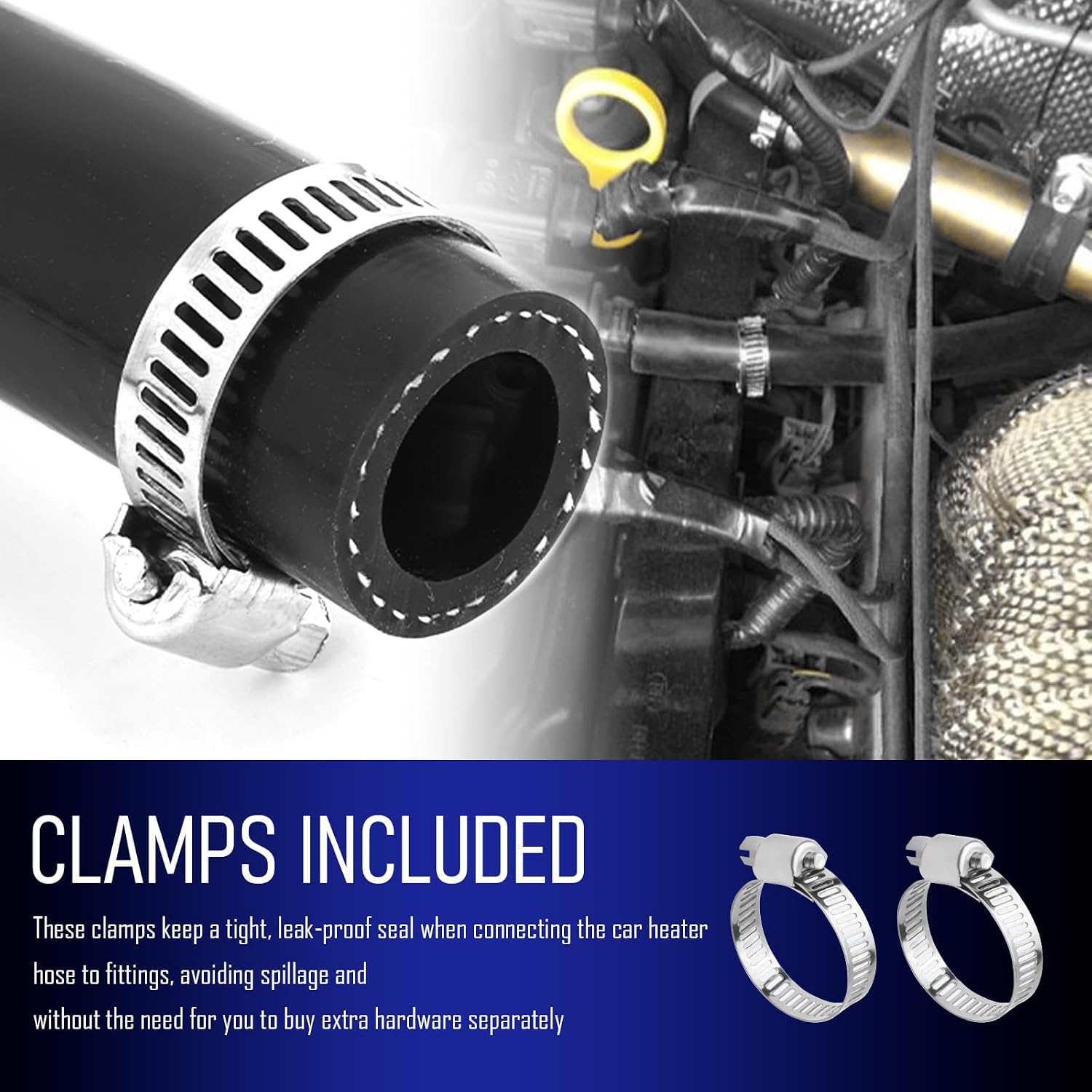 5Ft Car 5/8 Heater Hose Kit with Clamps,16mm ID & 24mm OD 5/8 Silicone Heater Hose for Water/Air Transportation,Universal Heaters Core Hoses with Working Pressure 250 PSI