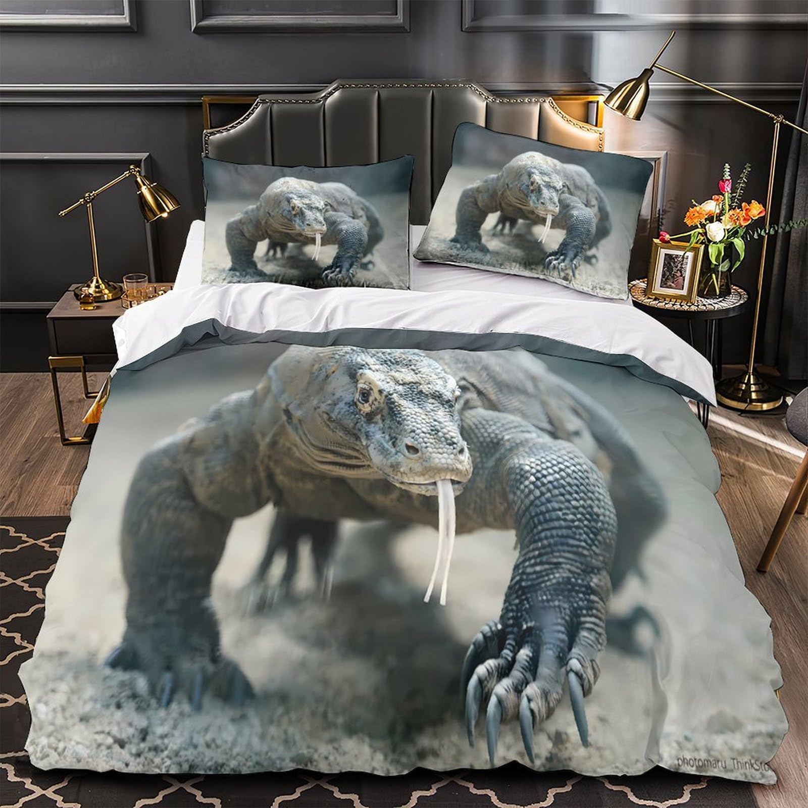 Housse de couette dragon de Komodo anti-décoloration et hypoallergénique en microfibre douce