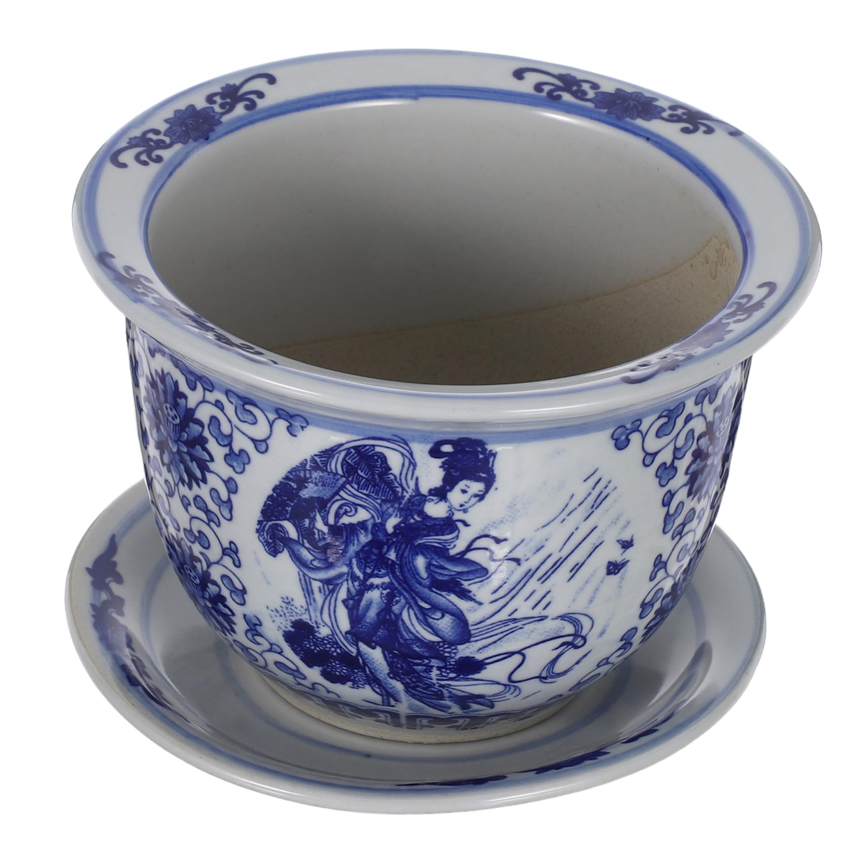 Toddmomy Ceramiczna Doniczka z Tacą Stylu Chińskim Niebiesko Biały Kwiatowy Wzór Donica Do Roślin Doniczkowych i Sukulentów Mała Doniczka z Odpływem Do Wnętrz i Zewnątrz