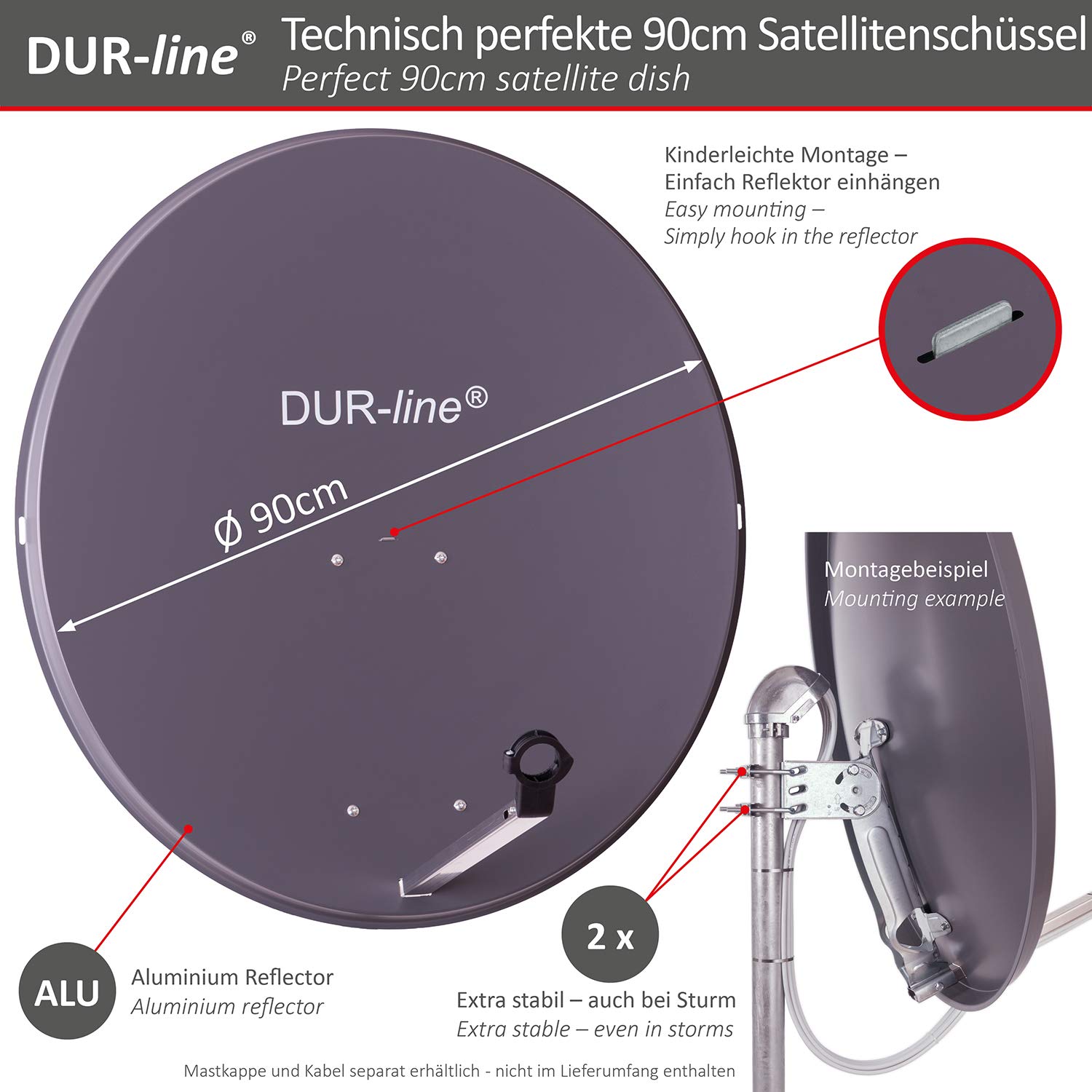 Komplett-Anlage mit Satellitenschüssel 90cm Twin LNB