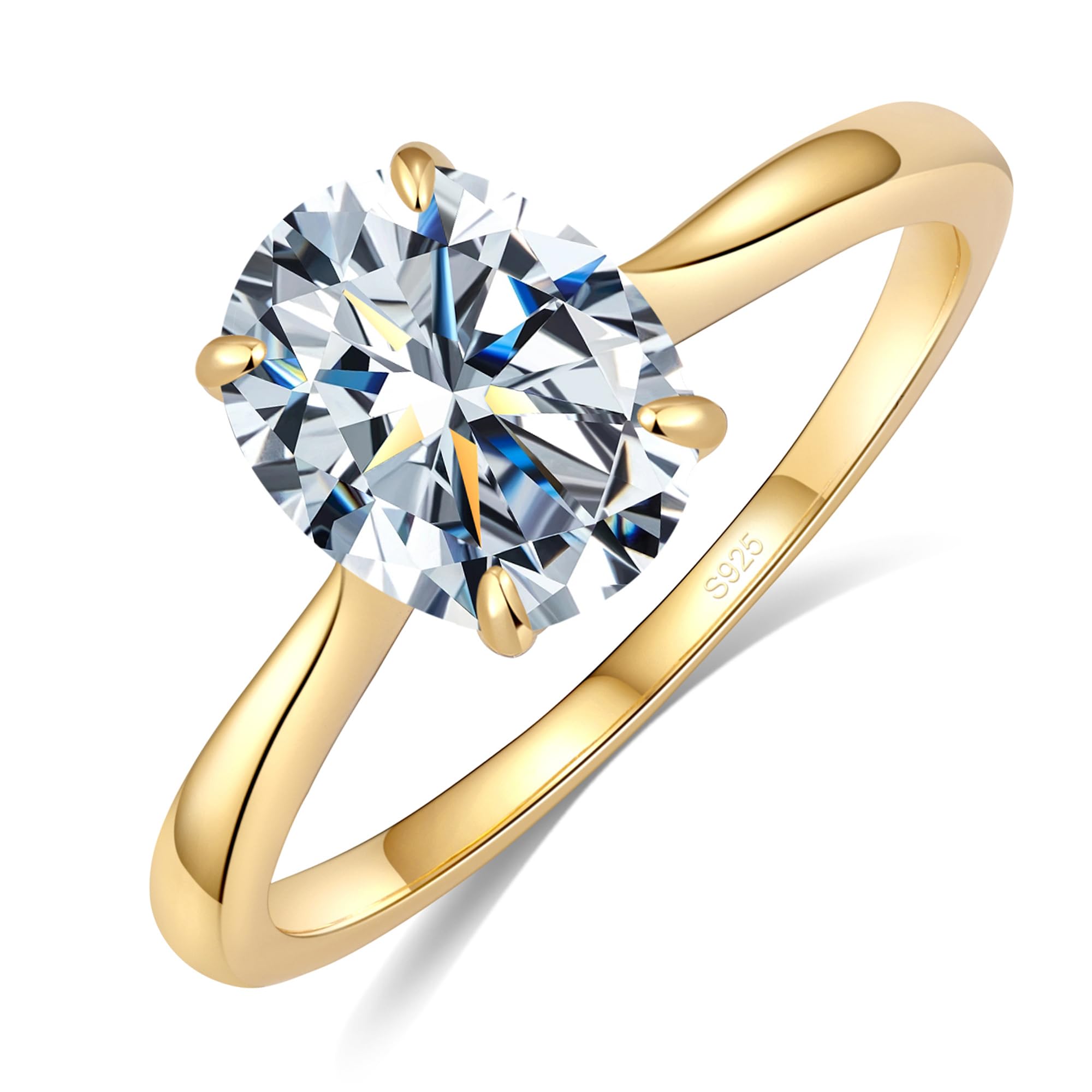 Aurora & Fiori 1/2/3/4 CT Round Moissanite Engagement Ring for Women, D Color VVS1 Solitaire Moissanite Ring S925 Sterling Silver with 18K Yellow/