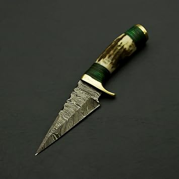 Handmade Damascus Knife 6" Inch Fireside Camping & Skinning Tool with Stag/Antler Handle & Leather Sheath Best Gift for Him