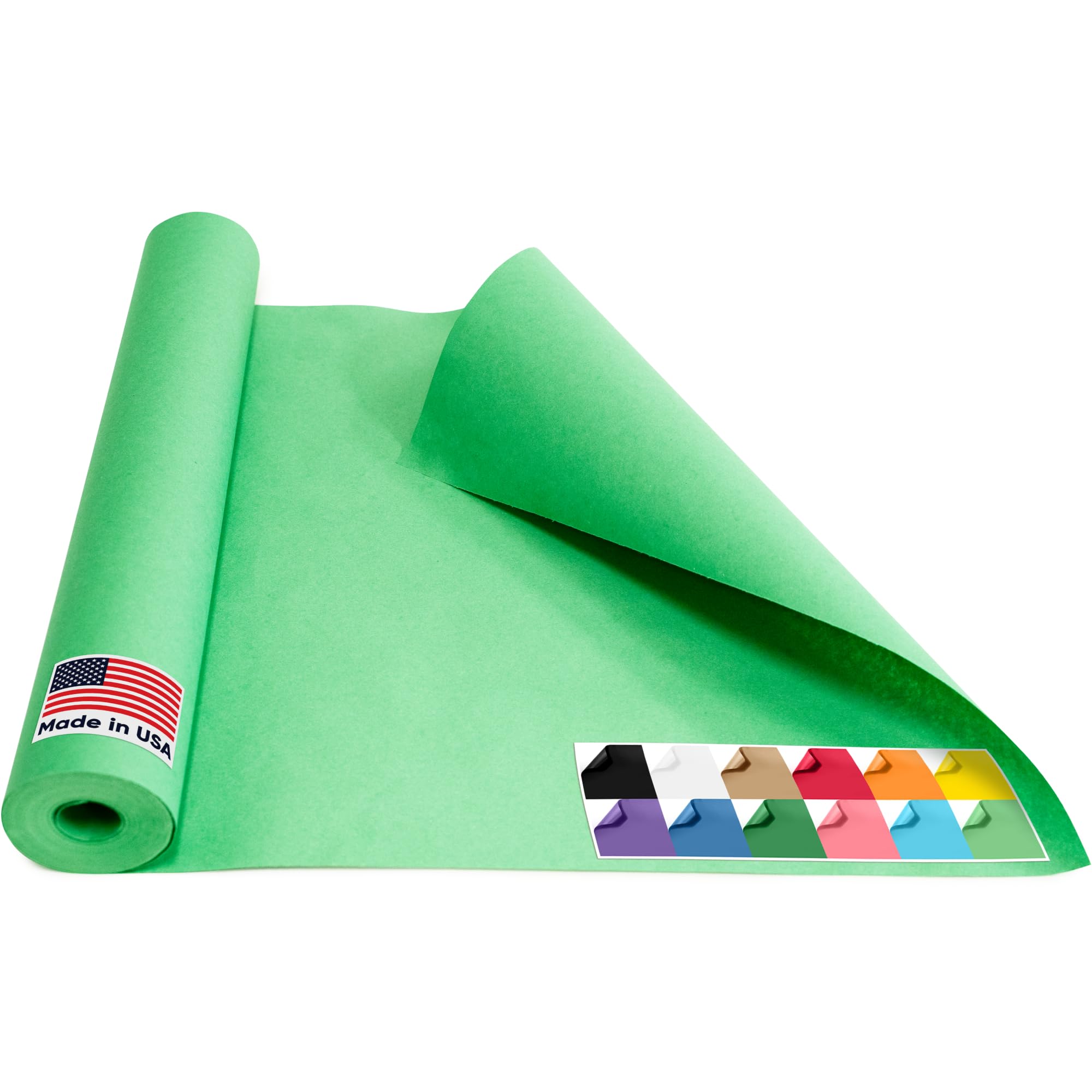 USA-Made 18" x 1200" Green Kraft Paper Roll, 45 lbs Thickness, American Quality Colored Kraft Paper for School, Bulletin Board - Non-Toxic, Odorless, Safe for Kids
