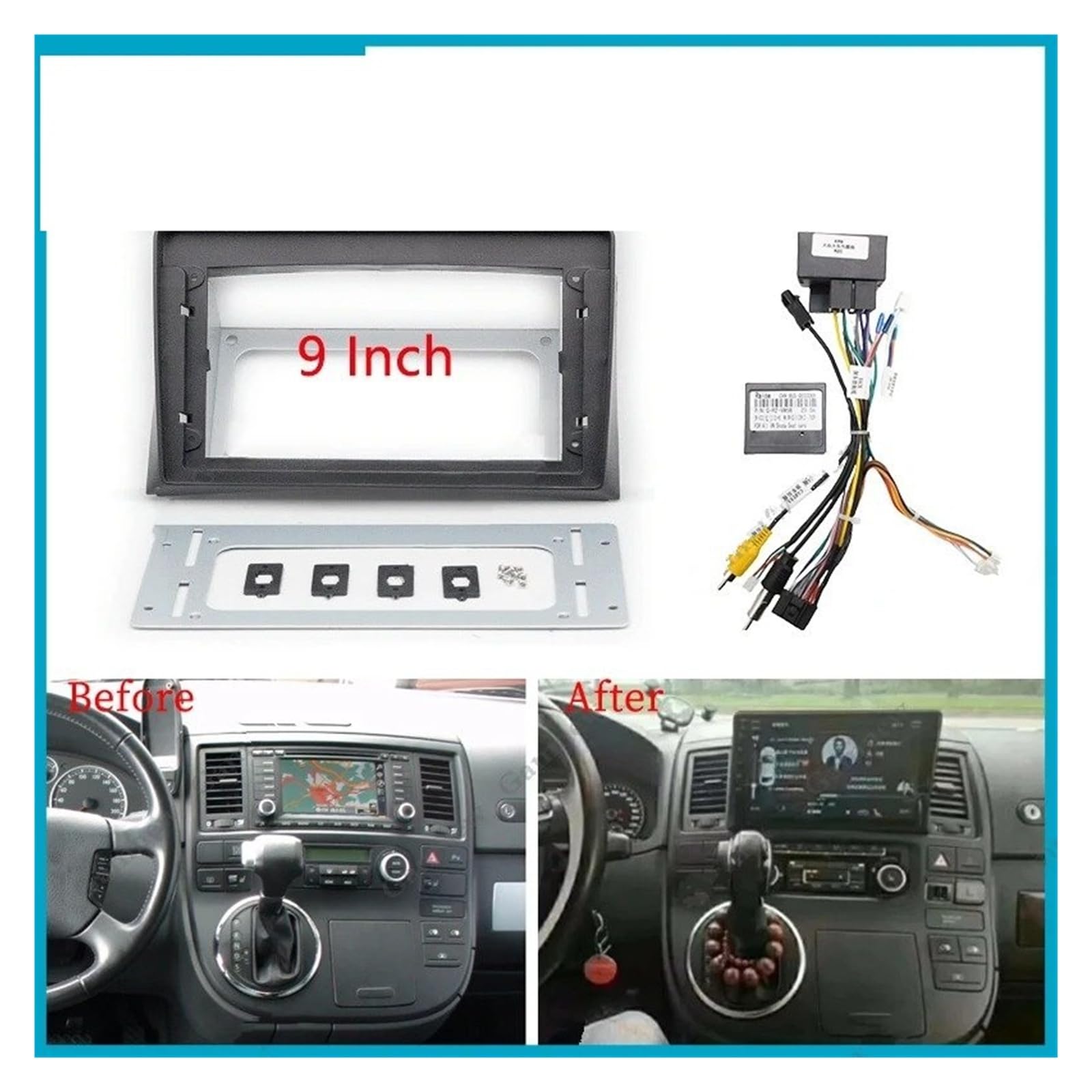Mascherina Autoradio Cornice Stereo Auto Radio Fascia 9 Pollici Cornice Android 2Din Lettore MP5 Pannello Stereo per VW per Multivan T5 2003-2010 2011 2012 2013 2014 2015