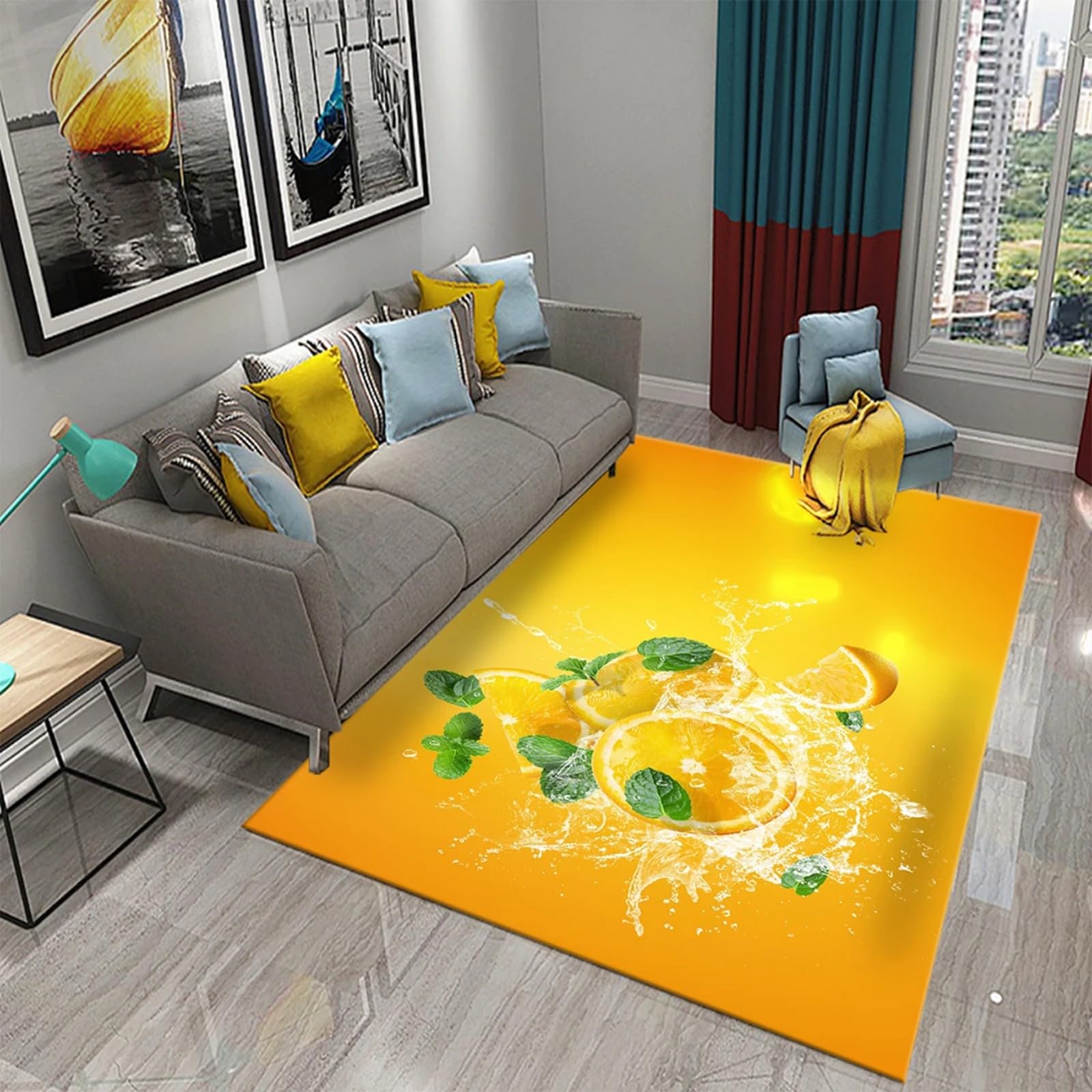 Area rug citron 3D imprimé antidérapant 100x150cm home decor moderne
