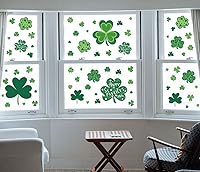 Vista 4 de CAVLA Decoración de trébol para ventana del día de San Patricio, 8 hojas de trébol grande del día de San Patricio, calcomanías estáticas