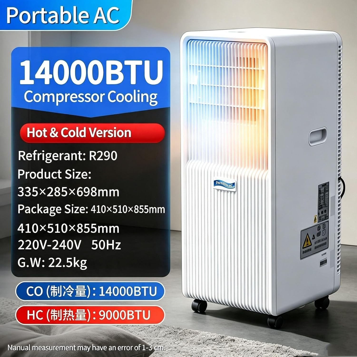Aire Acondicionado Portátil 14000 BTU, 2 en 1 Frío y Calor, Enfriador de Aire con Ruedas, Climatizador Móvil Autónomo, Uso Hogar y Oficina, Blanco, A+Hot & Cold 14000 BTU, A+Hot & Cold 14000 BTU
