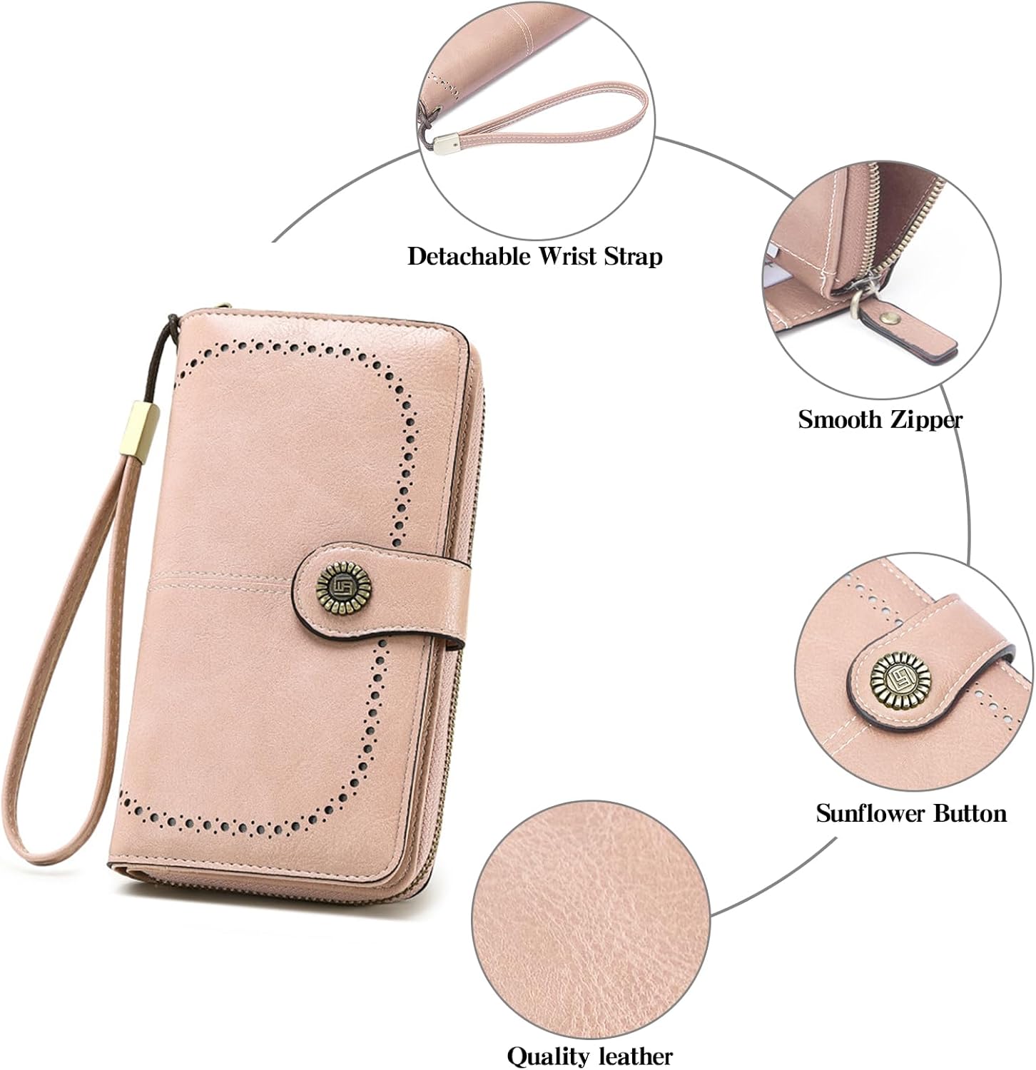 Womens Wallet Leather Billfold RFID Blocking Credit Card Holder Wristlet Wallets for Women Ladies Purses with Zipper Coin Pocket - Image 5