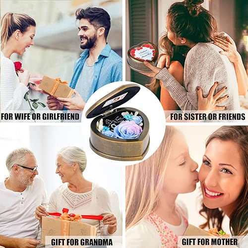 Miniatura 7 de Flores preservadas para el día de San Valentín, rosas reales de larga duración, regalos para ella, mamá, esposa, mujer, caja de música con 3 regalos