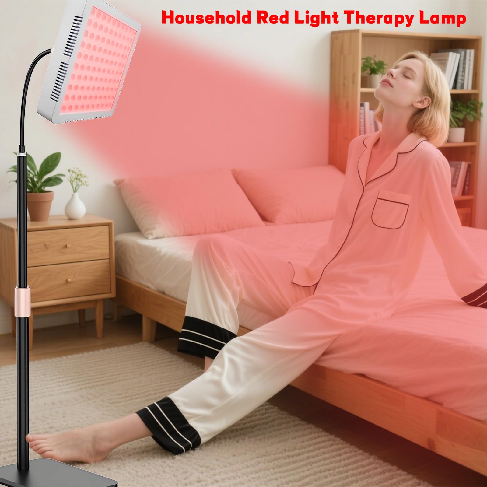 Lampa do terapii światłem czerwonym do panelu światła na podczerwień, podwójna długość fali 660 nm/850 nm, 100 diod LED z regulowaną jasnością stojaka i timerem, elastyczna gęsia szyja 360°, do użytku