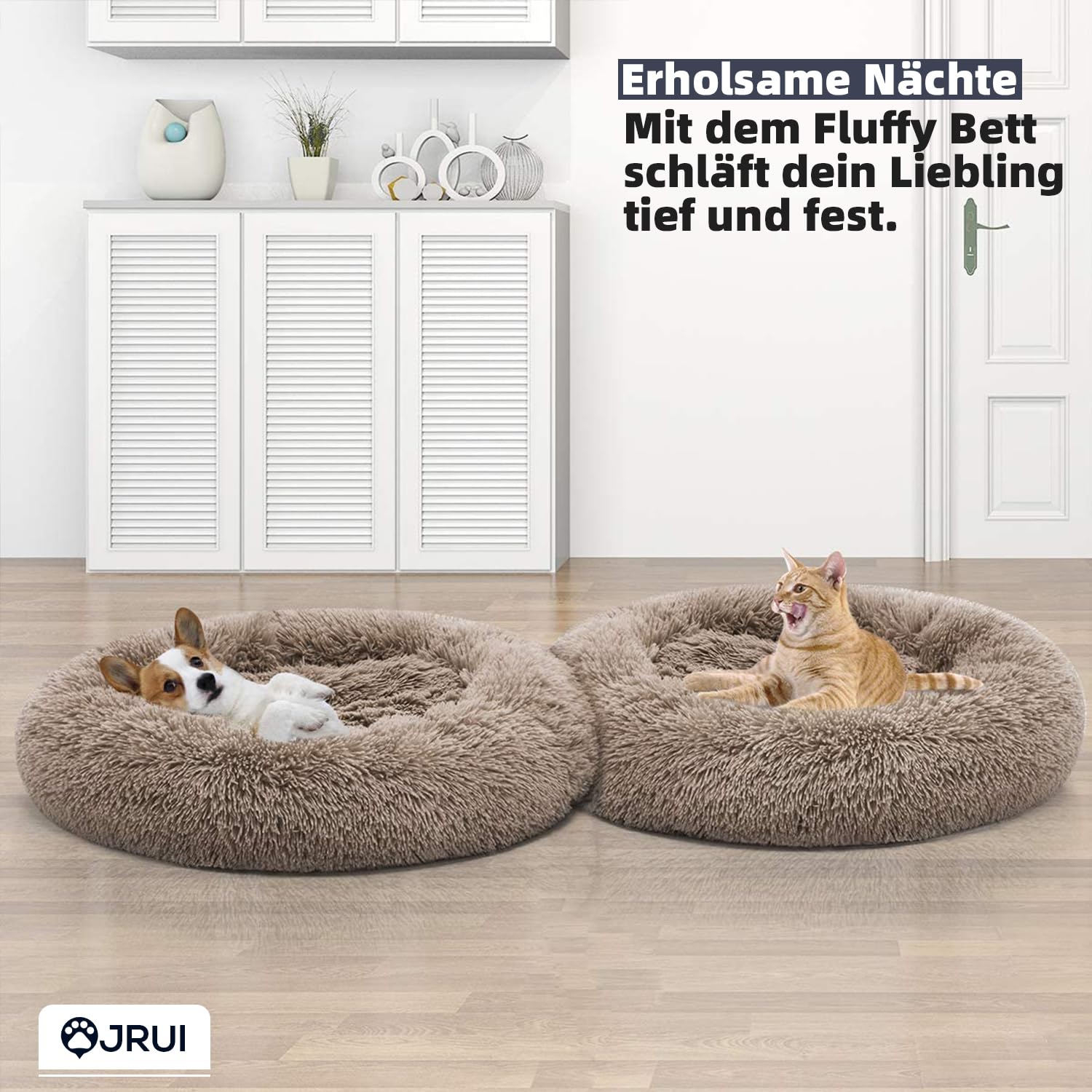 Coussin Apaisant Chien- Panier Chat Moelleux de Chaud- Doux et Confortable, Dehoussable Lavage Facile- Lit Rond Comfy pour Chien Grande Taille Ou Chat - café Ø 60 cm