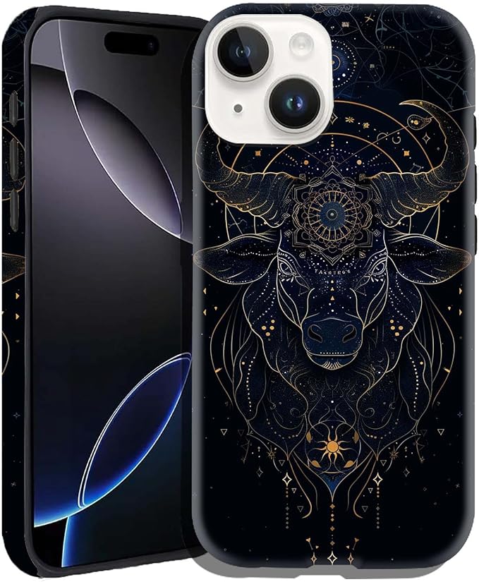 Case for iPhone 14,Hybrid 2-Layer Hard Shell+Silicone Double Protective Scratch-Resistant Shockproof Case for Men Boys Women Girls,Zodiac Sign of Taurus