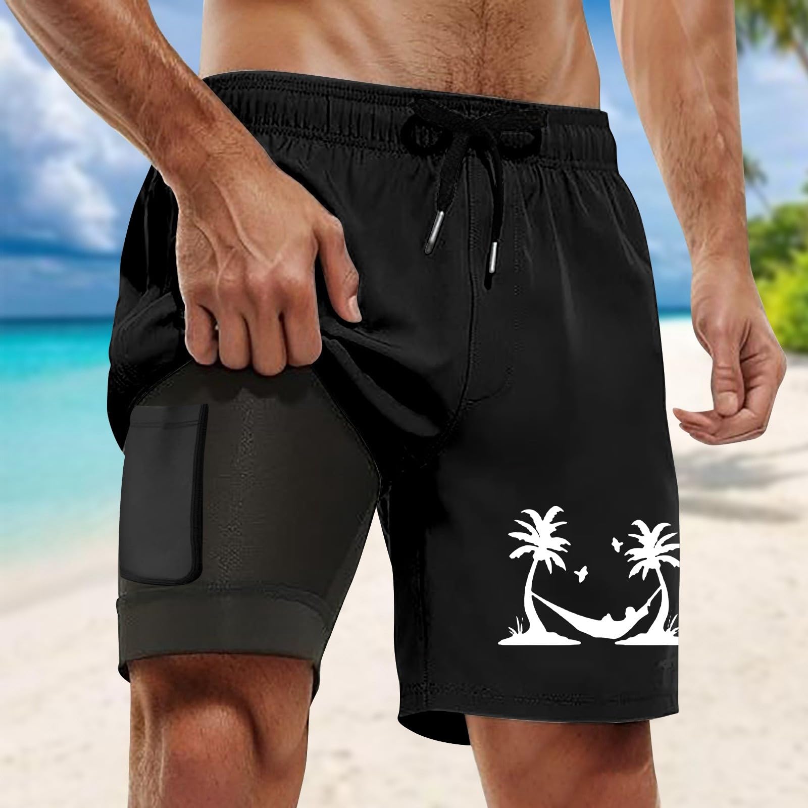 Générique Homme Short de Bain,Boardshort Bermuda Séchage Rapide Bain Garcon Maillot Slip 1 Piece pour Surf Sport Natation Casual Loisir Piscine éTé Bleu