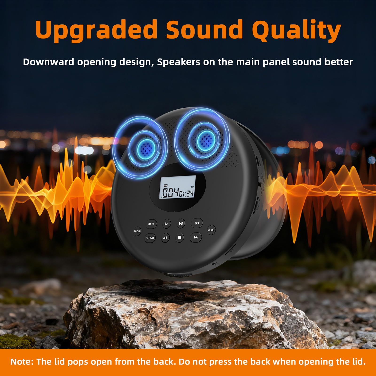 Arafuna Lecteur CD portable avec Bluetooth, batterie rechargeable, lecteur CD personnel pour voiture avec haut-parleurs/casque/écran/antichoc, compact pour la maison, les voyages, prend en charge TF