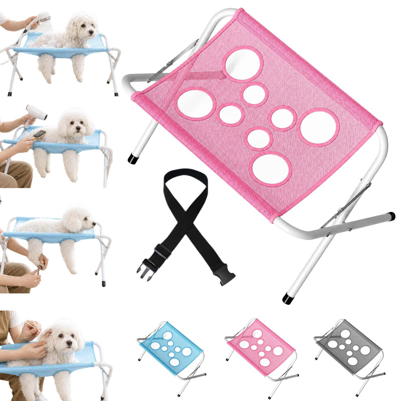 2027 Upgrade Pet Bathing Hammock, 44 LBS Pet Grooming Hammock for Small Dogs and Cats, Foldable Dog Bath Holder with Breathable Mesh Sling for Bathing,Nail Clipping,Ear Cleaning and Daily Care (Pink)
