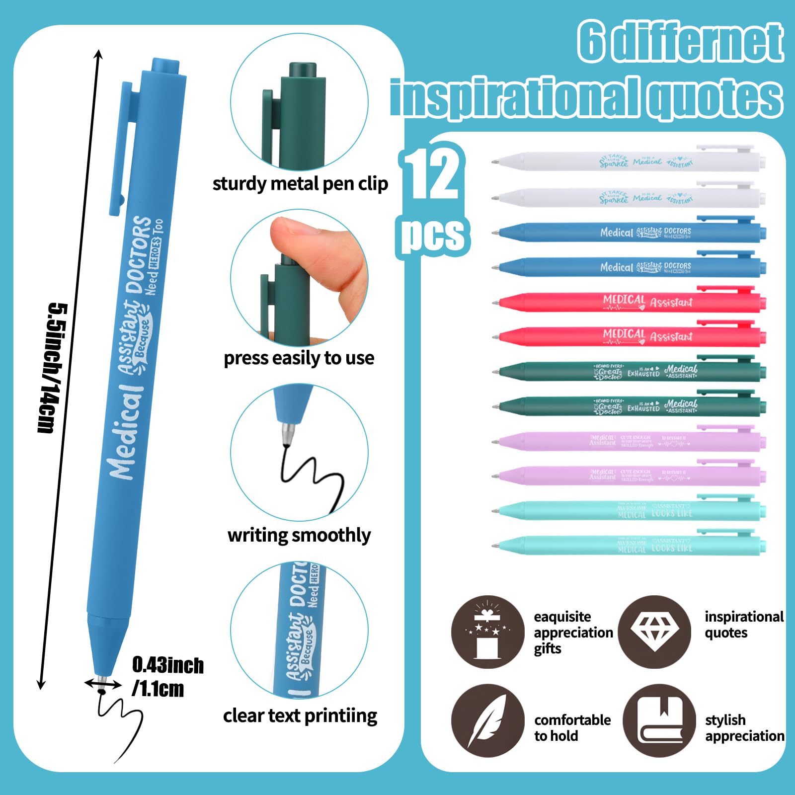 Vesici Lot de 12 carnets à spirales multicolores en papier kraft avec notes adhésives pour infirmières, collègues, personnel médical, fournitures de bureau