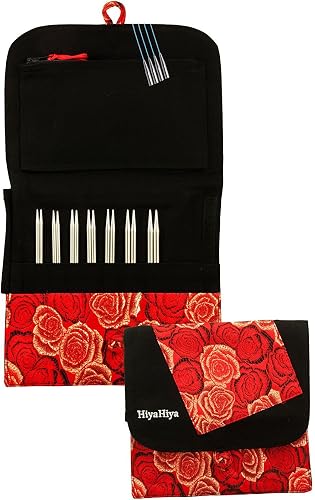 HiyaHiya Interchangeable 4 inch (10cm) Sharp Steel Knitting Needle Set Small Tip Sizes (US 2-8) HISSTINKIT4SM